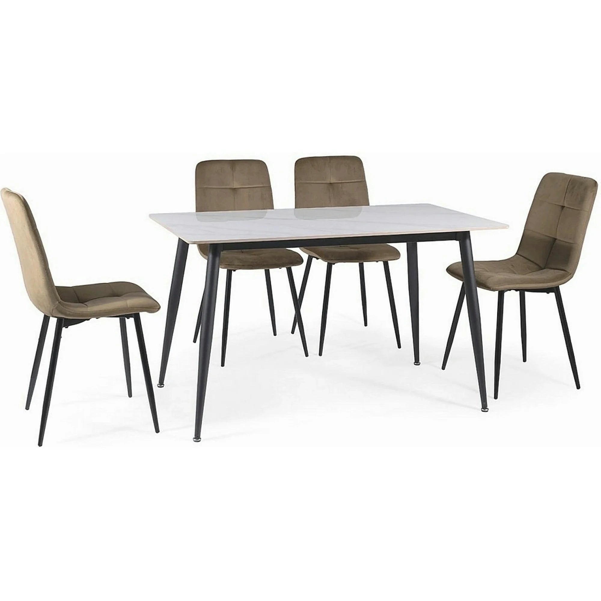 Masa IVY, alb cu efect de marmura/negru, ceramica/metal, 140x80x75 cm