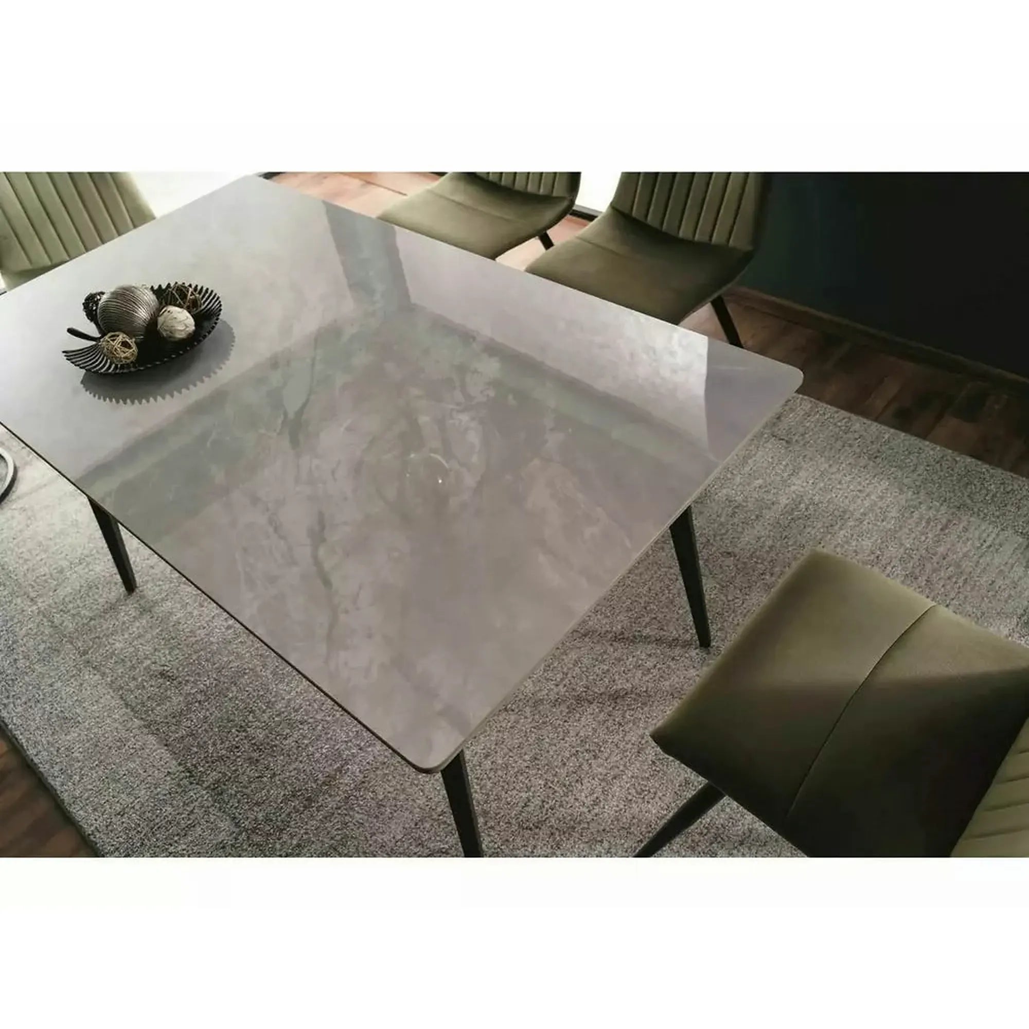 Masa IVY, alb cu efect de marmura/negru, ceramica/metal, 140x80x75 cm