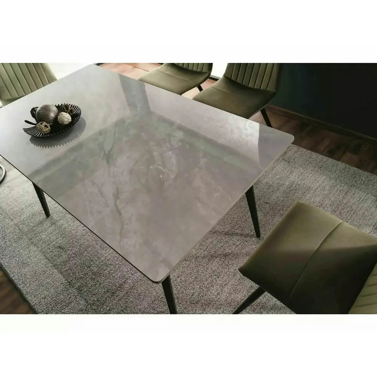Masa IVY, alb cu efect de marmura/negru, ceramica/metal, 140x80x75 cm