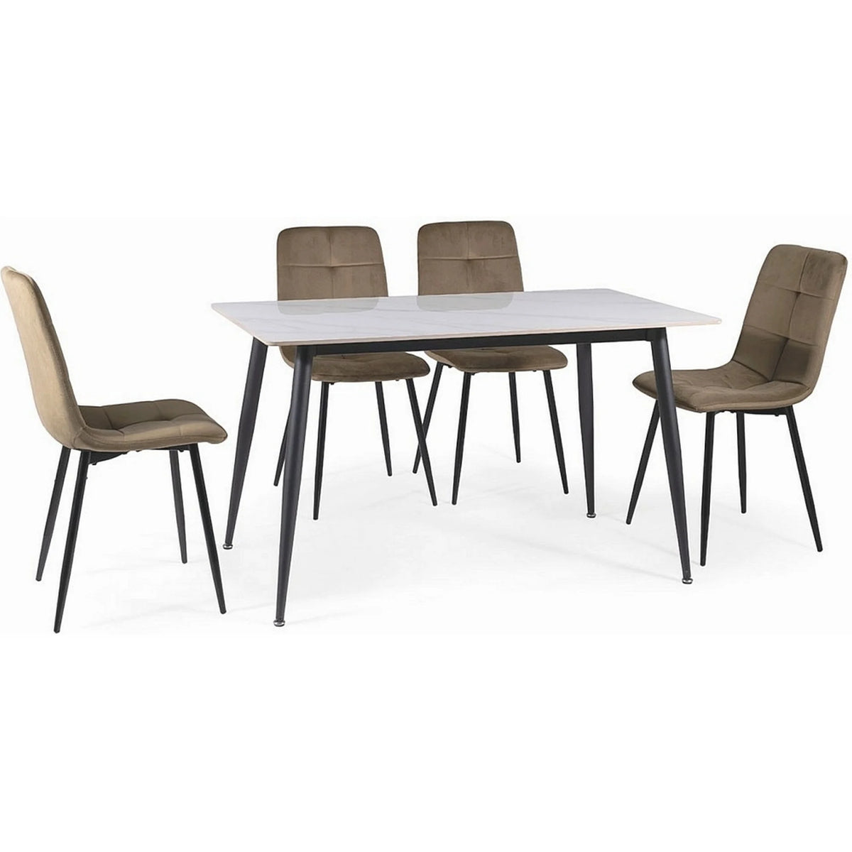 Masa IVY, alb cu efect de marmura/negru, ceramica/metal, 140x80x75 cm