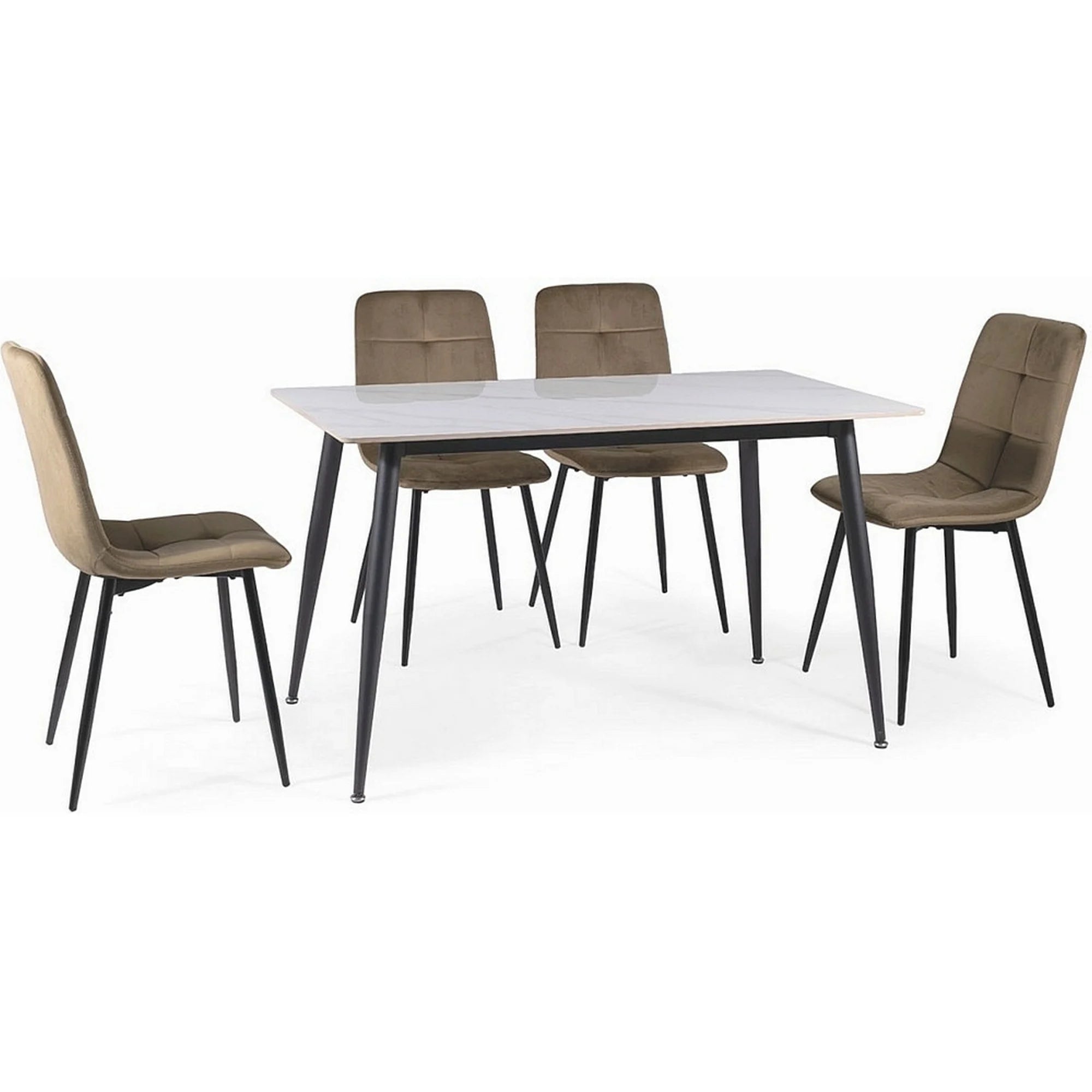 Masa IVY, alb cu efect de marmura/negru, ceramica/metal, 140x80x75 cm