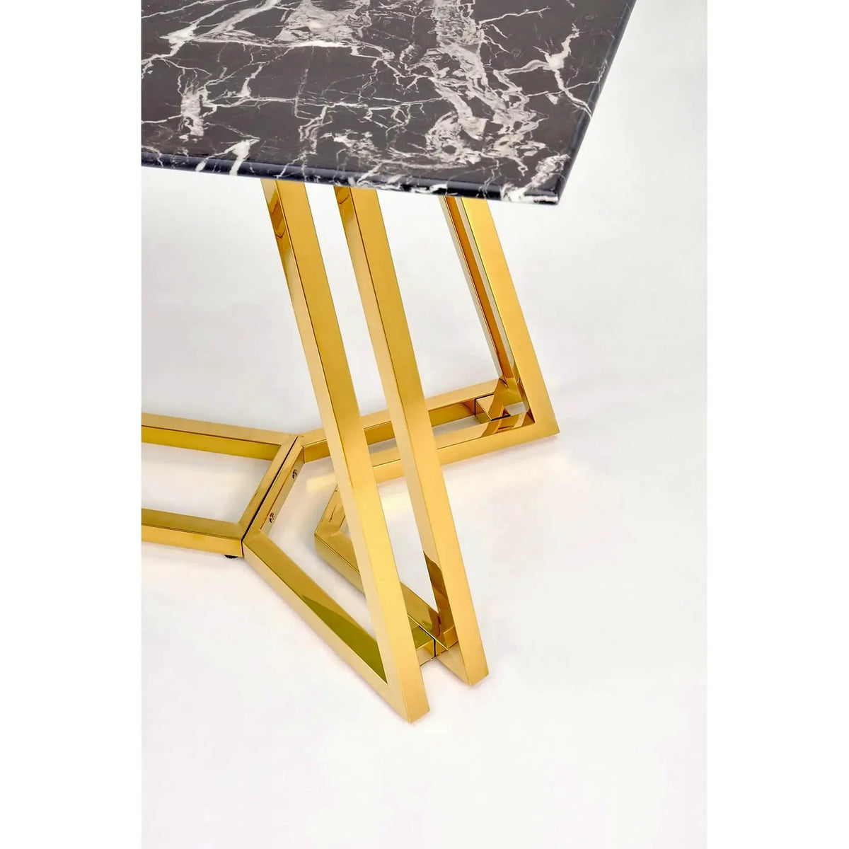 Masa Konami, negru cu efect de marmura/auriu, sticla securizata/otel, 160x90x75 cm