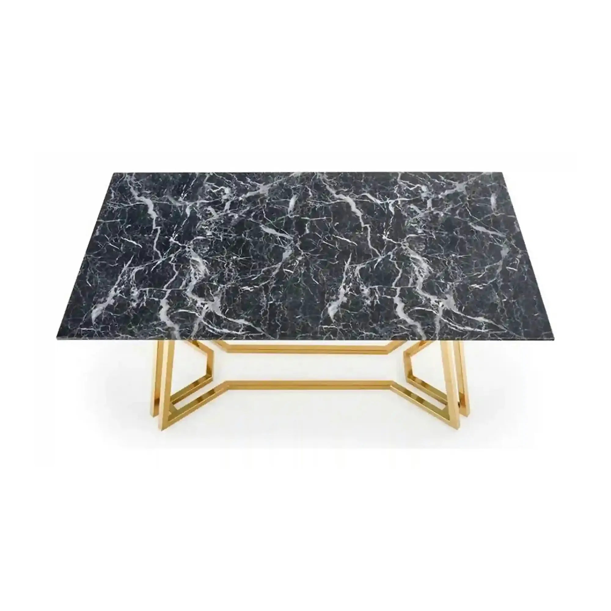 Masa Konami, negru cu efect de marmura/auriu, sticla securizata/otel, 160x90x75 cm