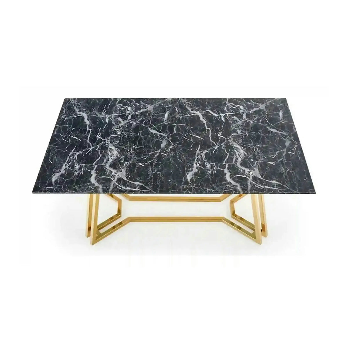 Masa Konami, negru cu efect de marmura/auriu, sticla securizata/otel, 160x90x75 cm