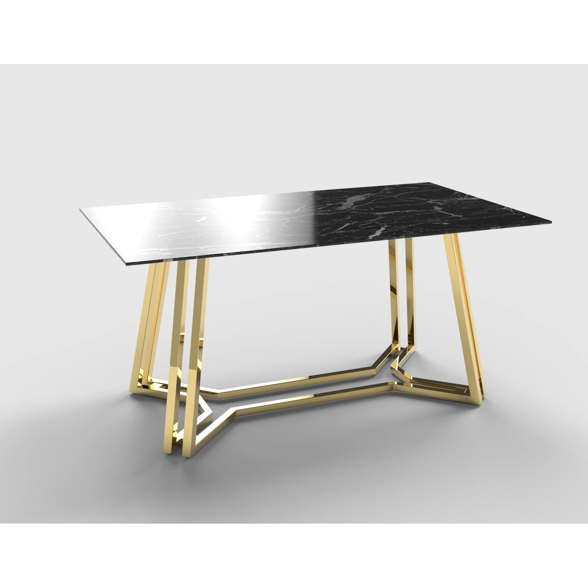 Masa Konami, negru cu efect de marmura/auriu, sticla securizata/otel, 160x90x75 cm