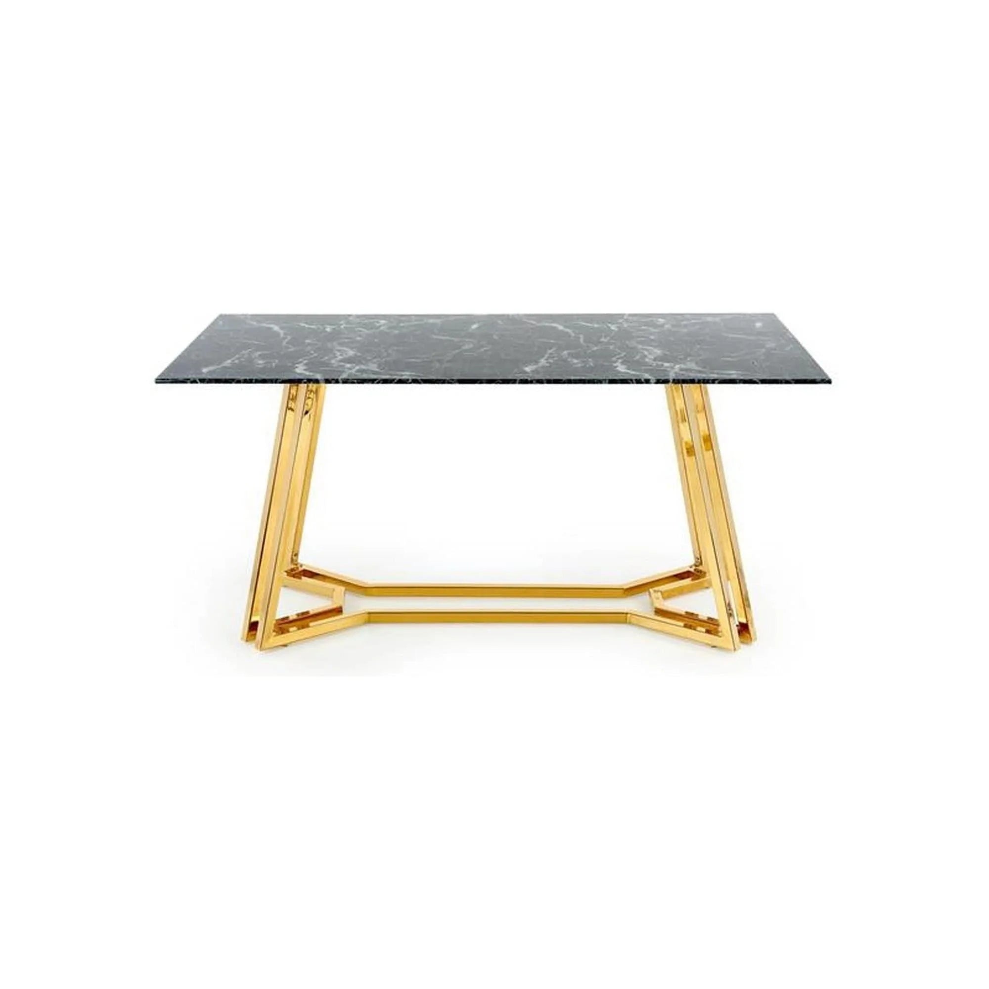 Masa Konami, negru cu efect de marmura/auriu, sticla securizata/otel, 160x90x75 cm