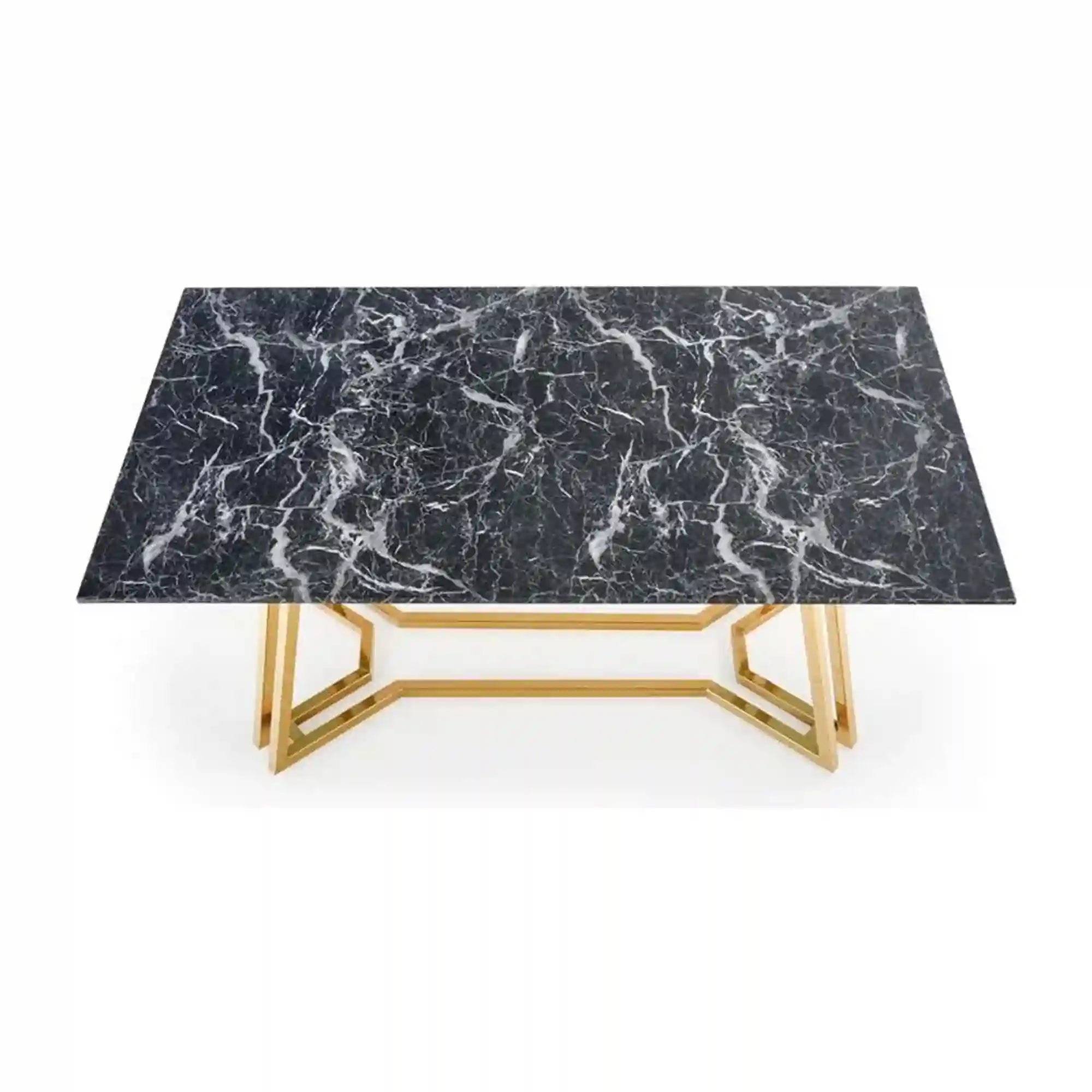 Masa Konami, negru cu efect de marmura/auriu, sticla securizata/otel, 160x90x75 cm