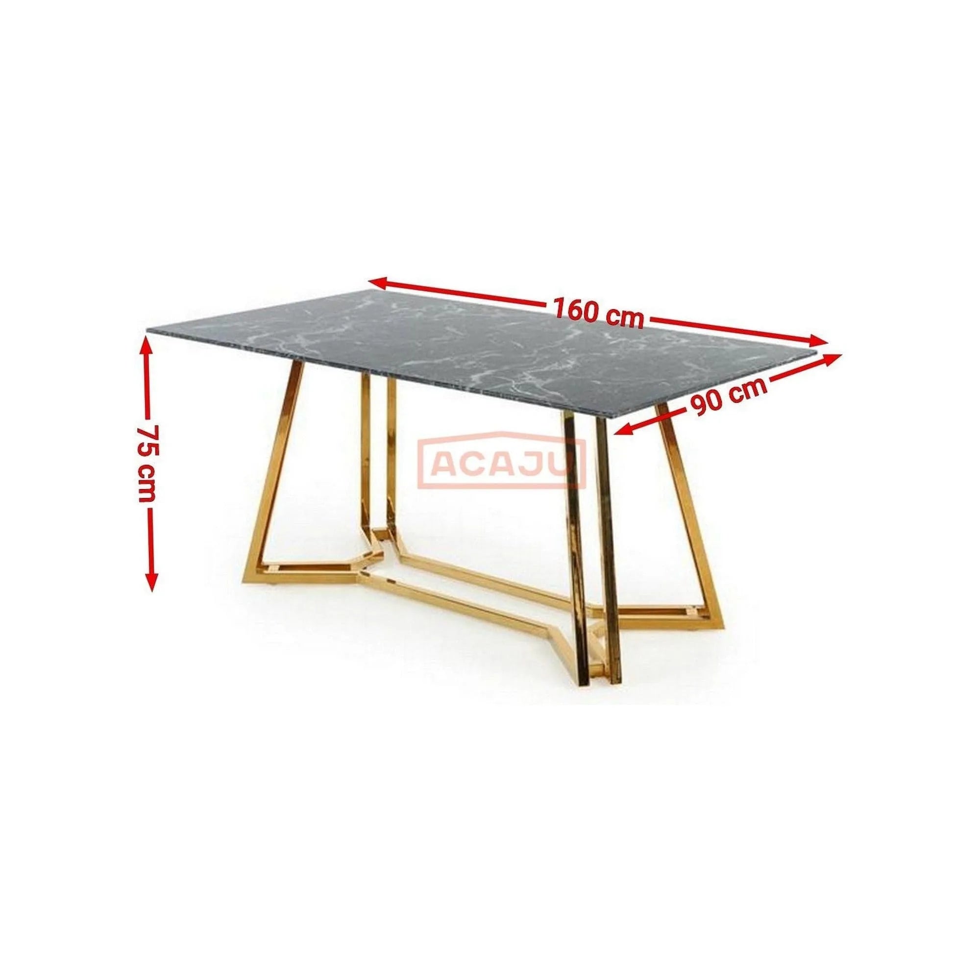 Masa Konami, negru cu efect de marmura/auriu, sticla securizata/otel, 160x90x75 cm