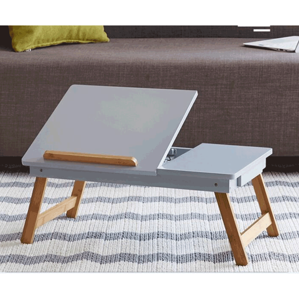 Masa laptop MELTEN, alb/stejar, 59x35x22 cm