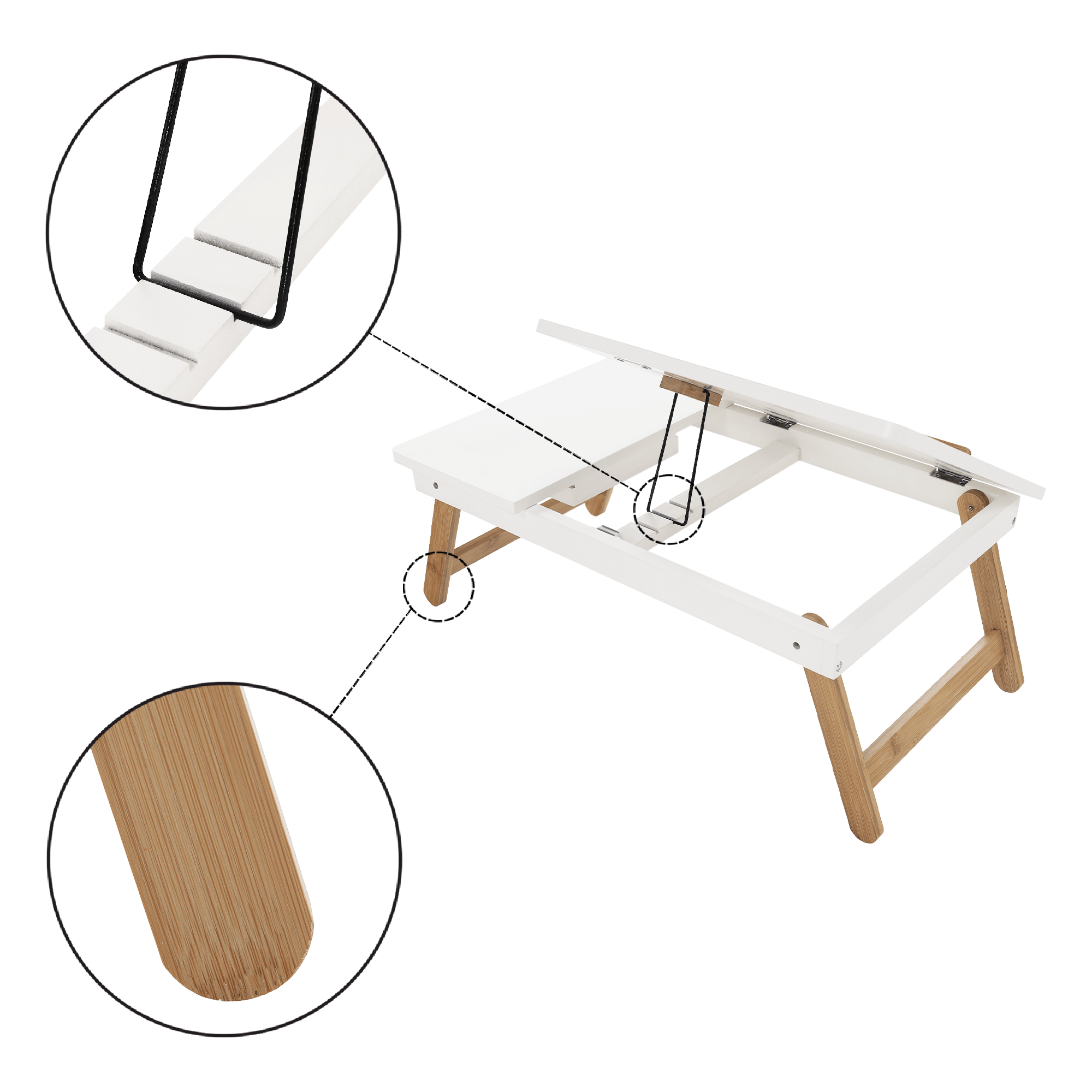 Masa laptop MELTEN, alb/stejar, 59x35x22 cm