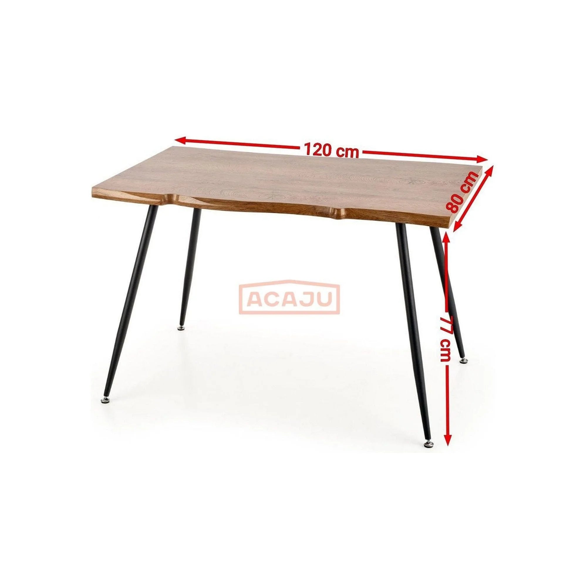 Masa LARSON, stejar natural/negru, 120x80x77 cm