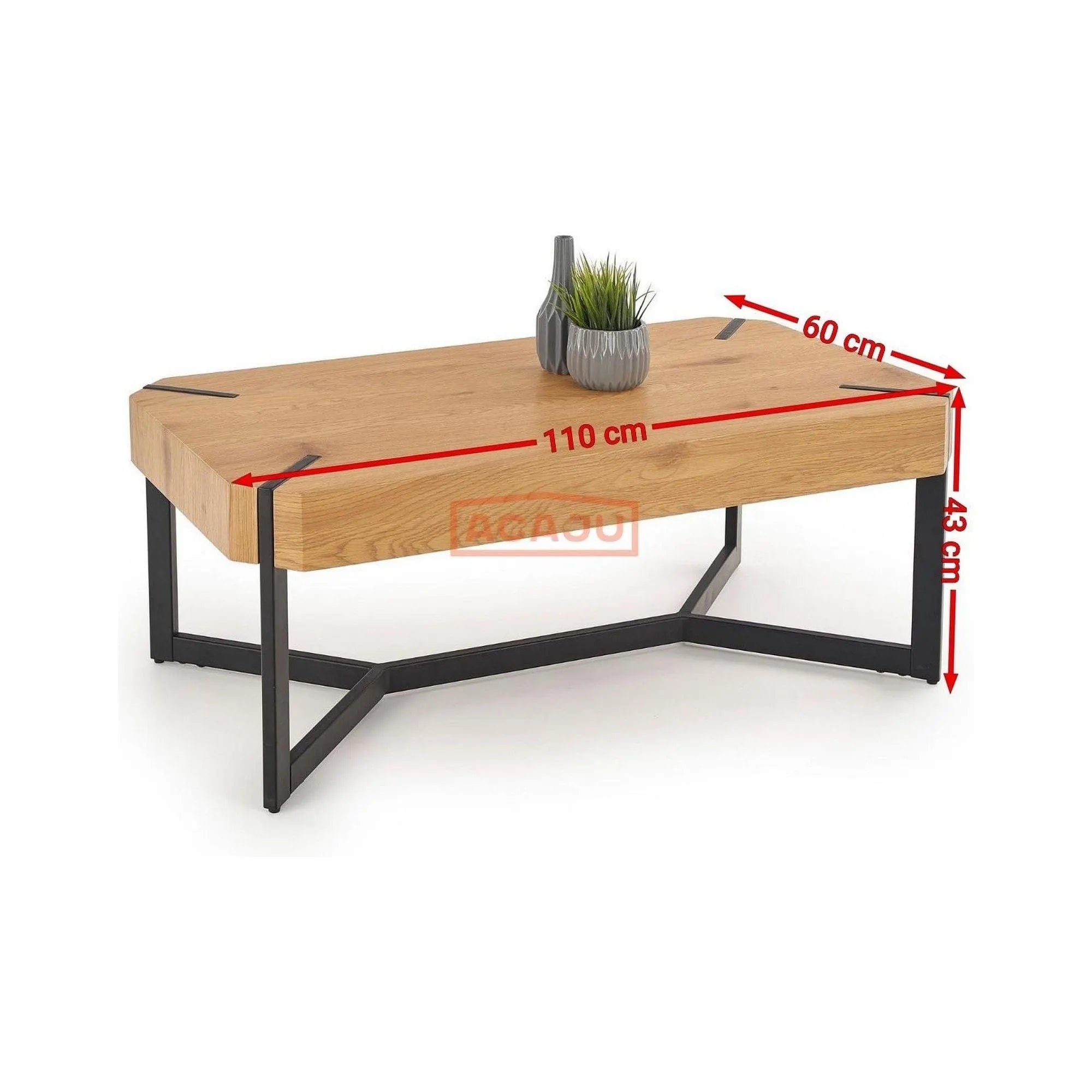 Masuta de cafea dreptughiulara LAVIDA, stejar auriu/negru, 110x60x43 cm