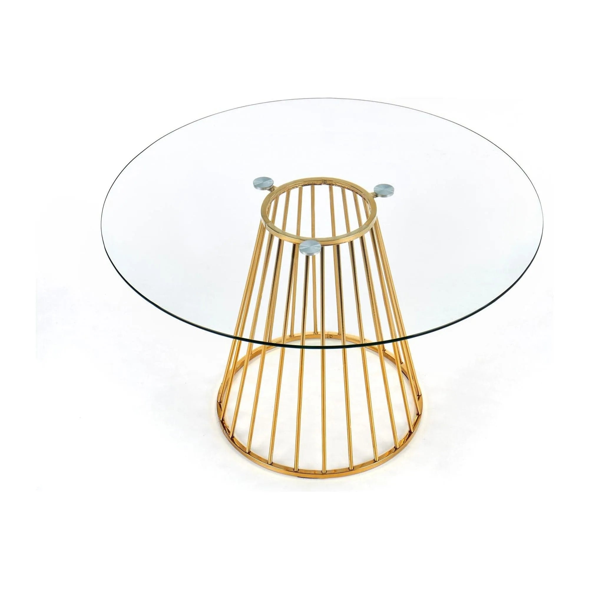 Masa LIVERPOOL, transparent/auriu, sticla/metal, 120x120x75 cm