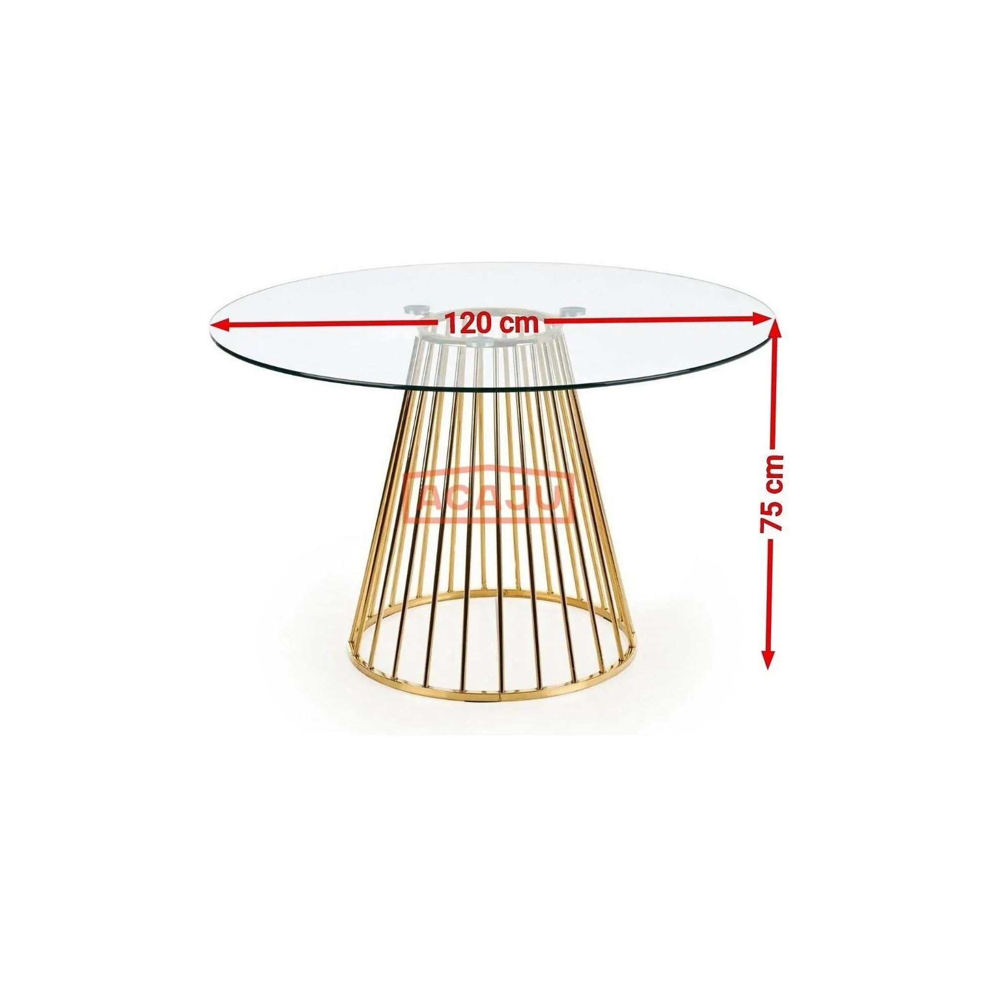 Masa LIVERPOOL, transparent/auriu, sticla/metal, 120x120x75 cm