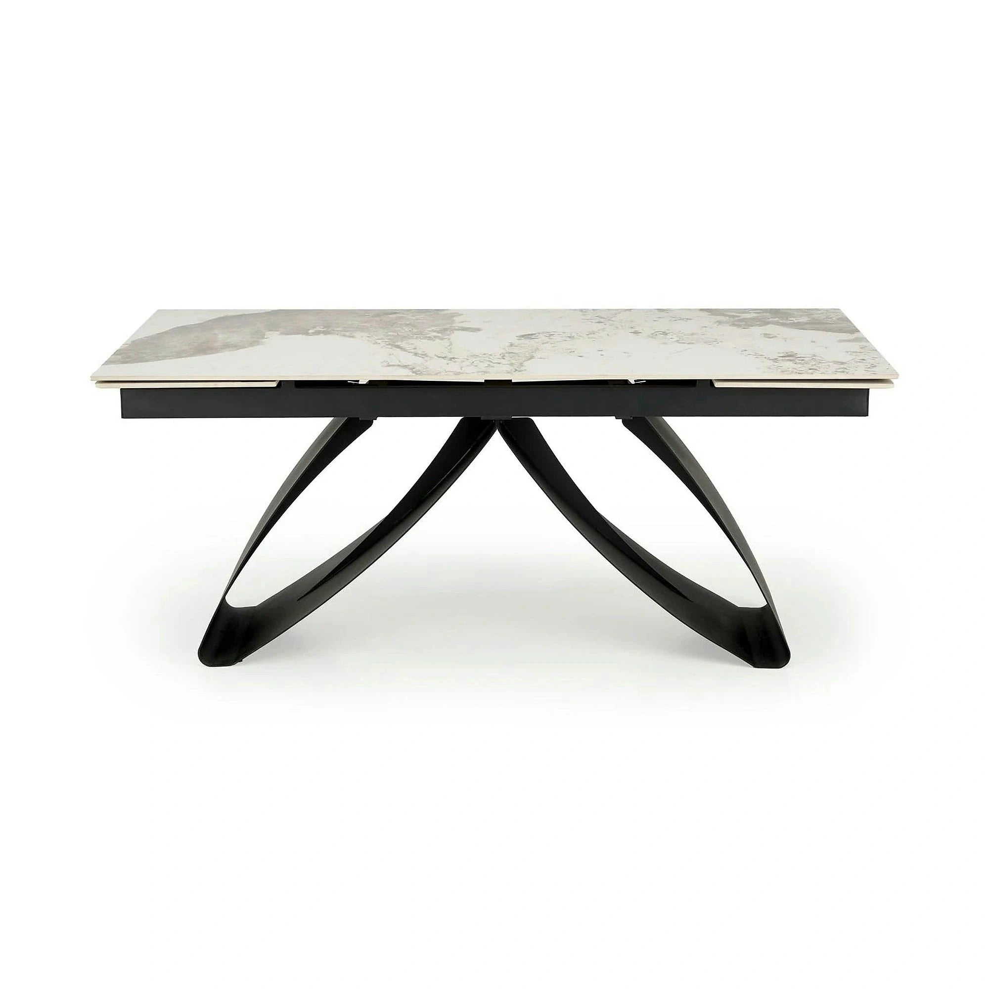 Masa living 10 persoane HILARIO, bej/negru, piatra sinterizata/metal, 180/260x90x75 cm