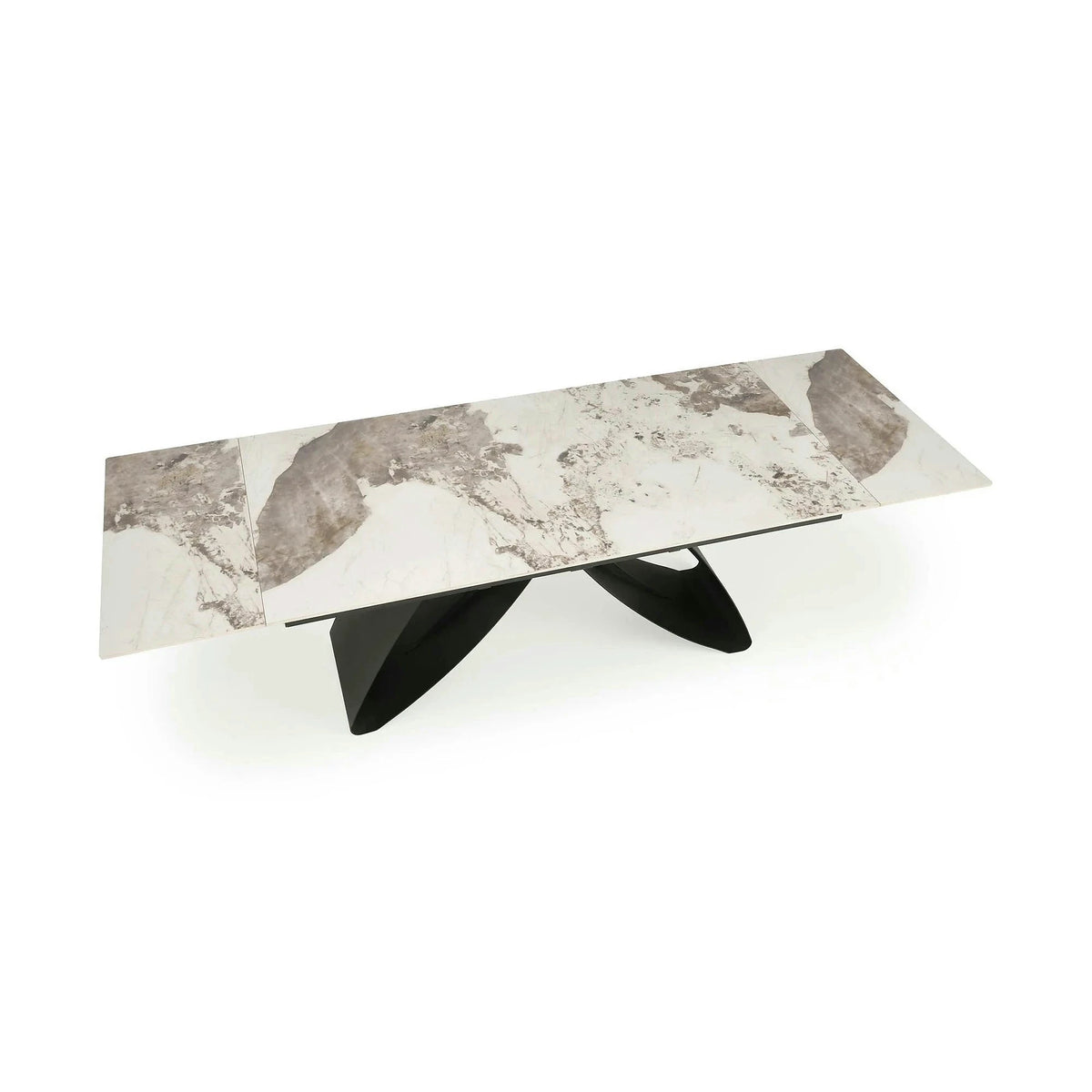 Masa living 10 persoane HILARIO, bej/negru, piatra sinterizata/metal, 180/260x90x75 cm