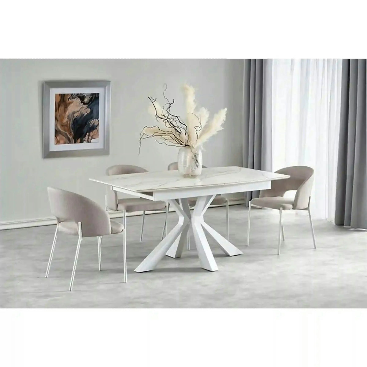Masa living extensibila alba VIVALDI, ceramica/metal, 160/200x90x78 cm