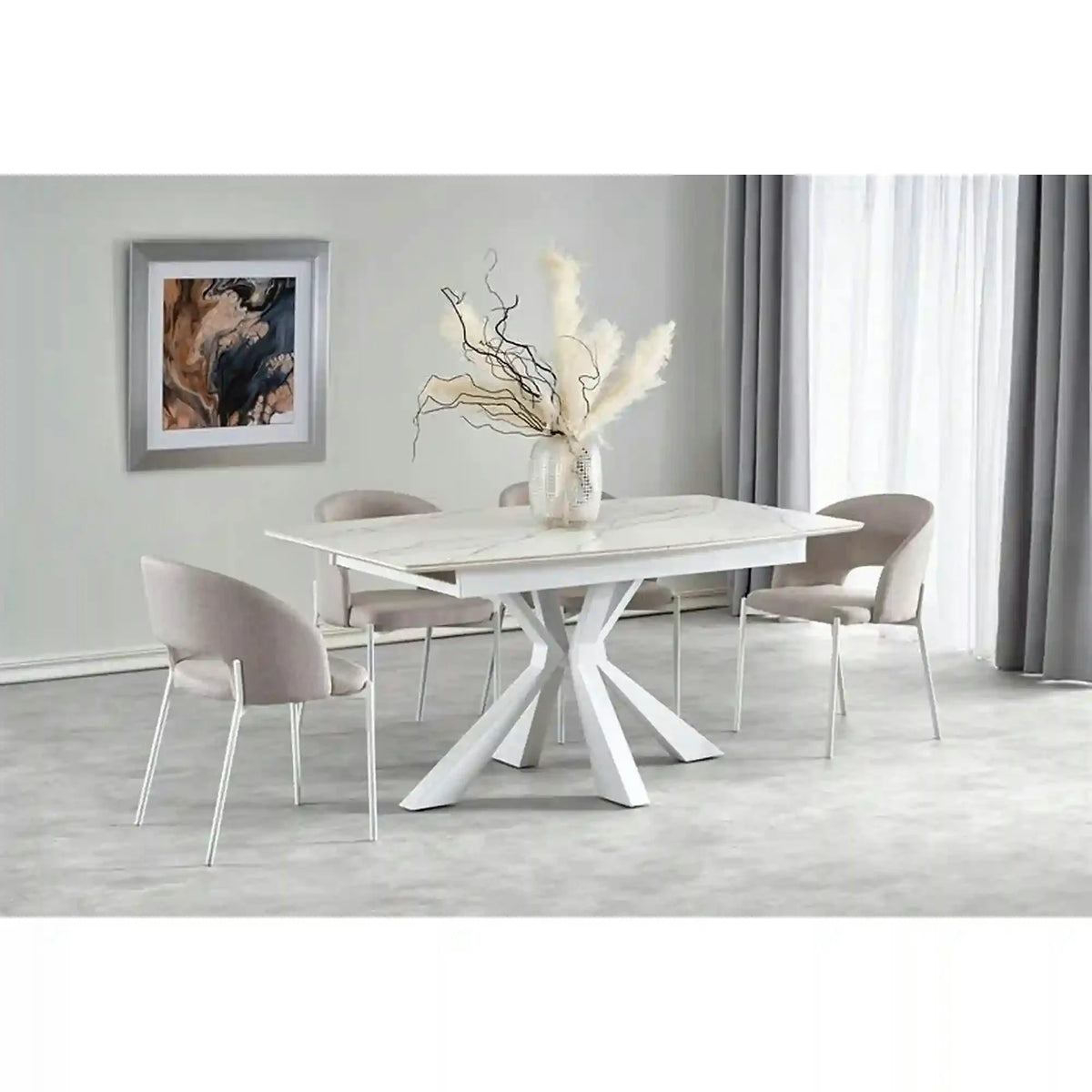 Masa living extensibila alba VIVALDI, ceramica/metal, 160/200x90x78 cm