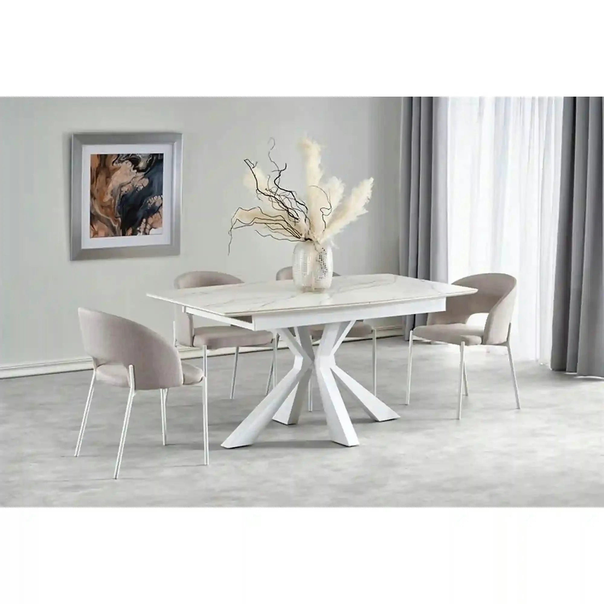 Masa living extensibila alba VIVALDI, ceramica/metal, 160/200x90x78 cm