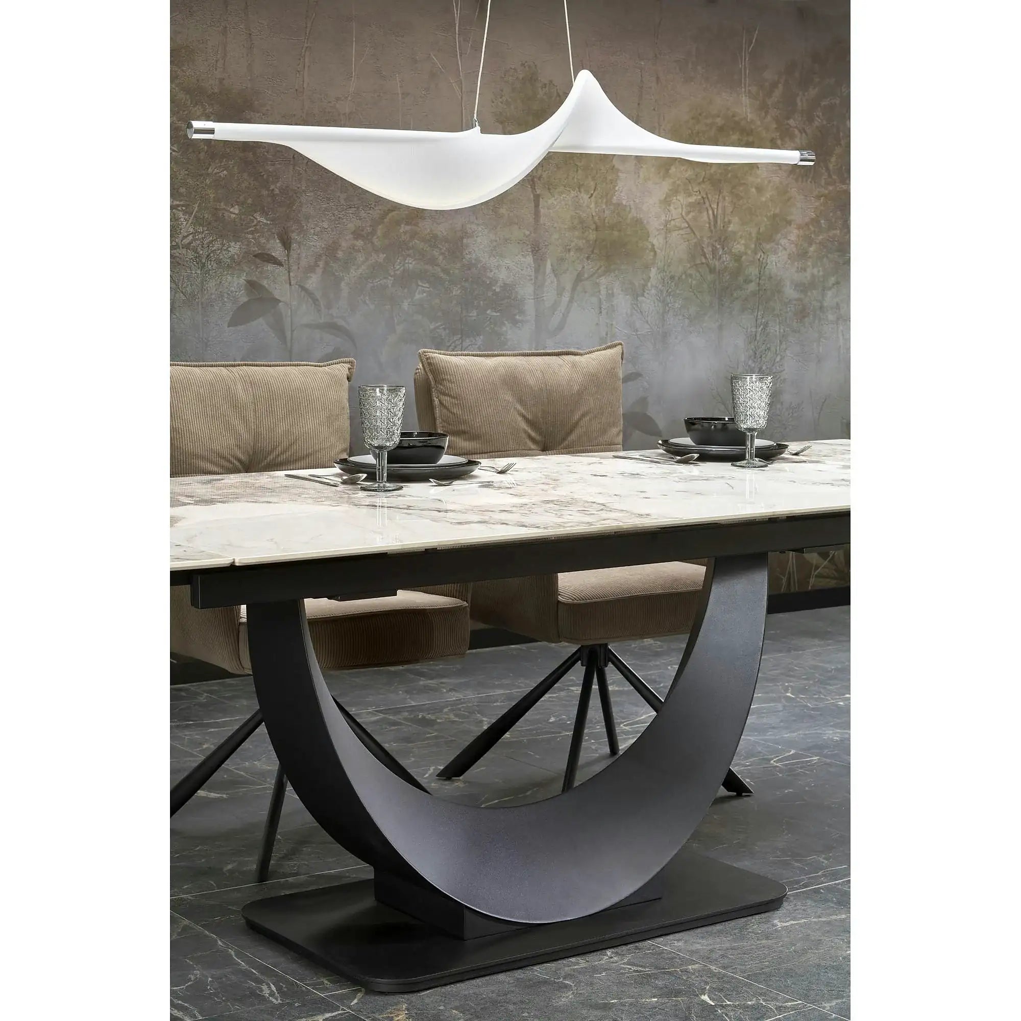 Masa living lux FERNANDO, alb/negru, ceramica/metal, 160/240x92x75 cm
