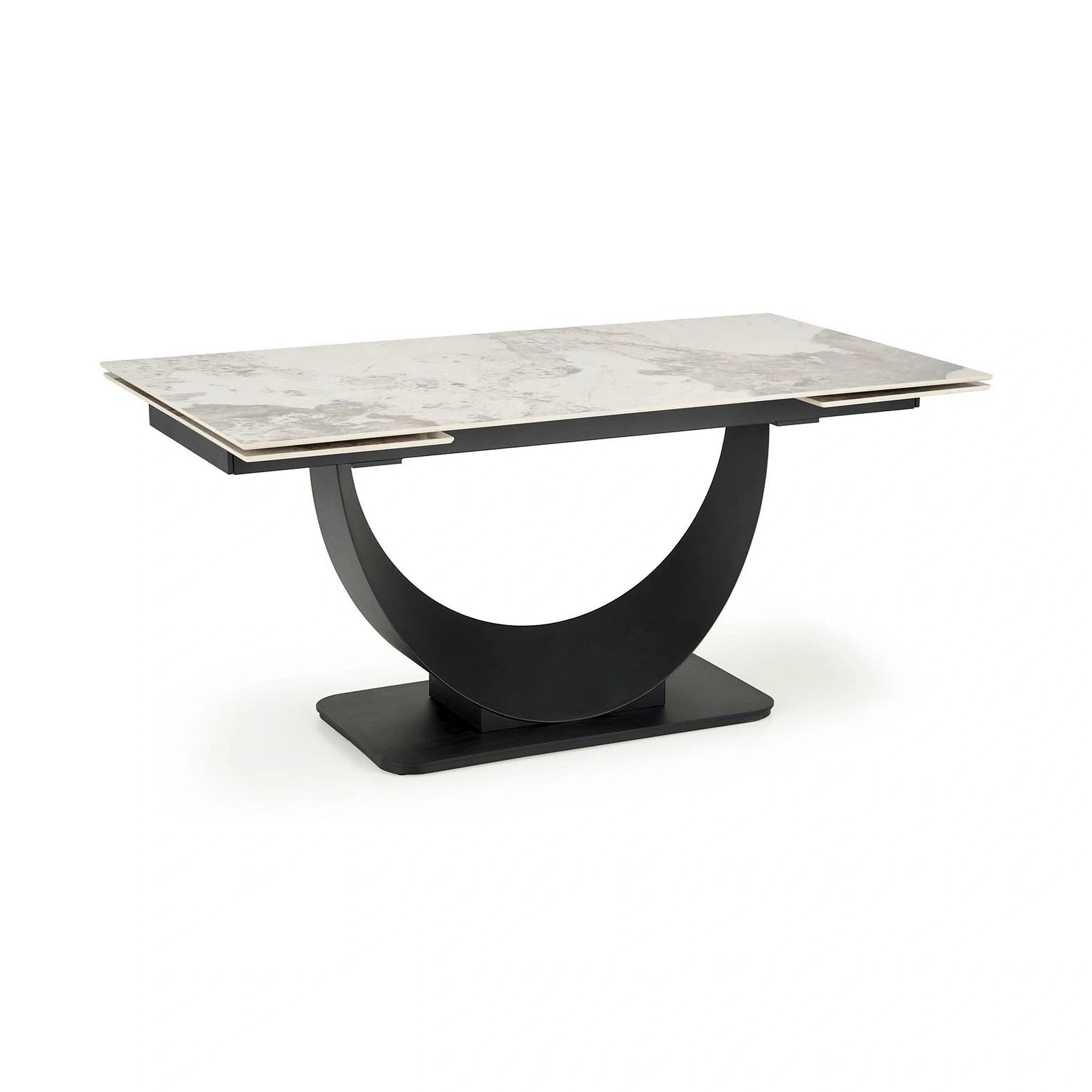 Masa living lux FERNANDO, alb/negru, ceramica/metal, 160/240x92x75 cm
