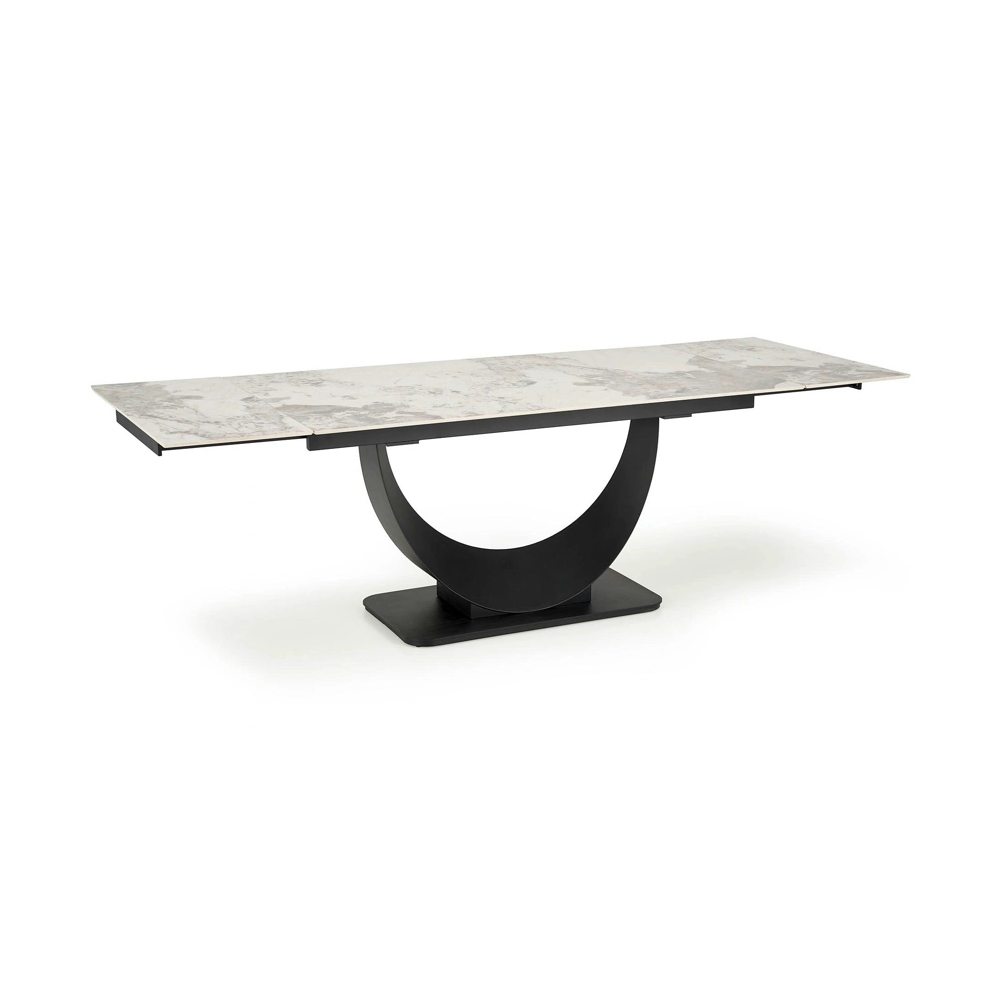 Masa living lux FERNANDO, alb/negru, ceramica/metal, 160/240x92x75 cm