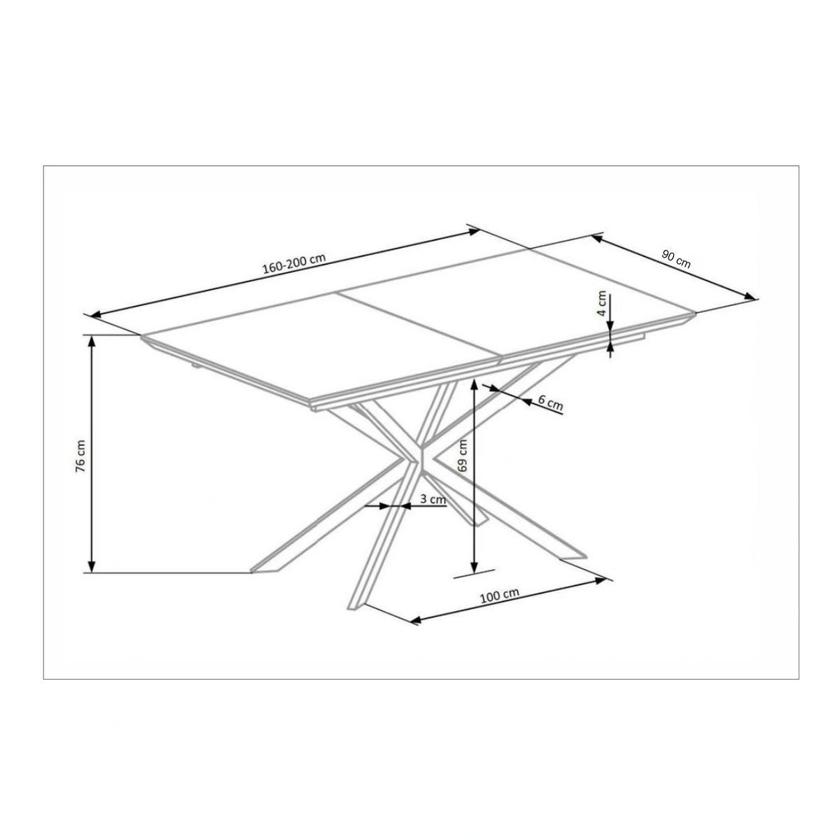 Masa living marmura DIESEL, alb/negru, 160/200x90x76 cm