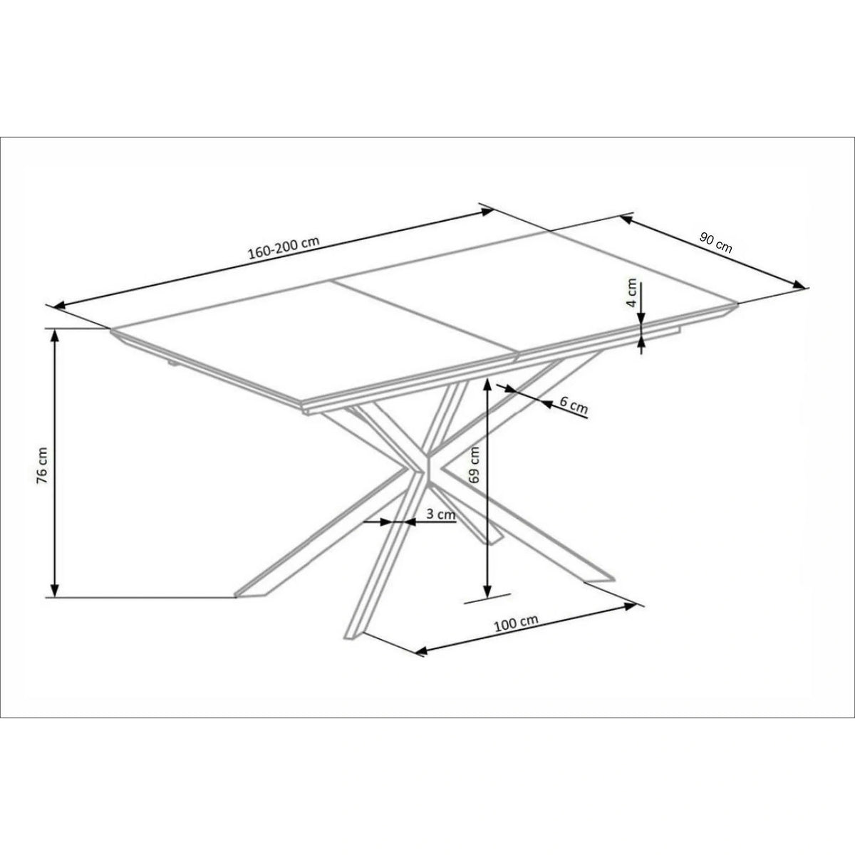 Masa living marmura DIESEL, alb/negru, 160/200x90x76 cm