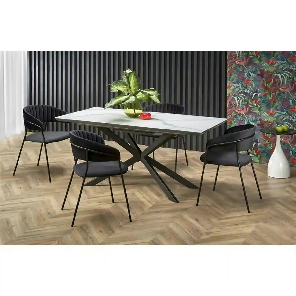 Masa living marmura DIESEL, alb/negru, 160/200x90x76 cm