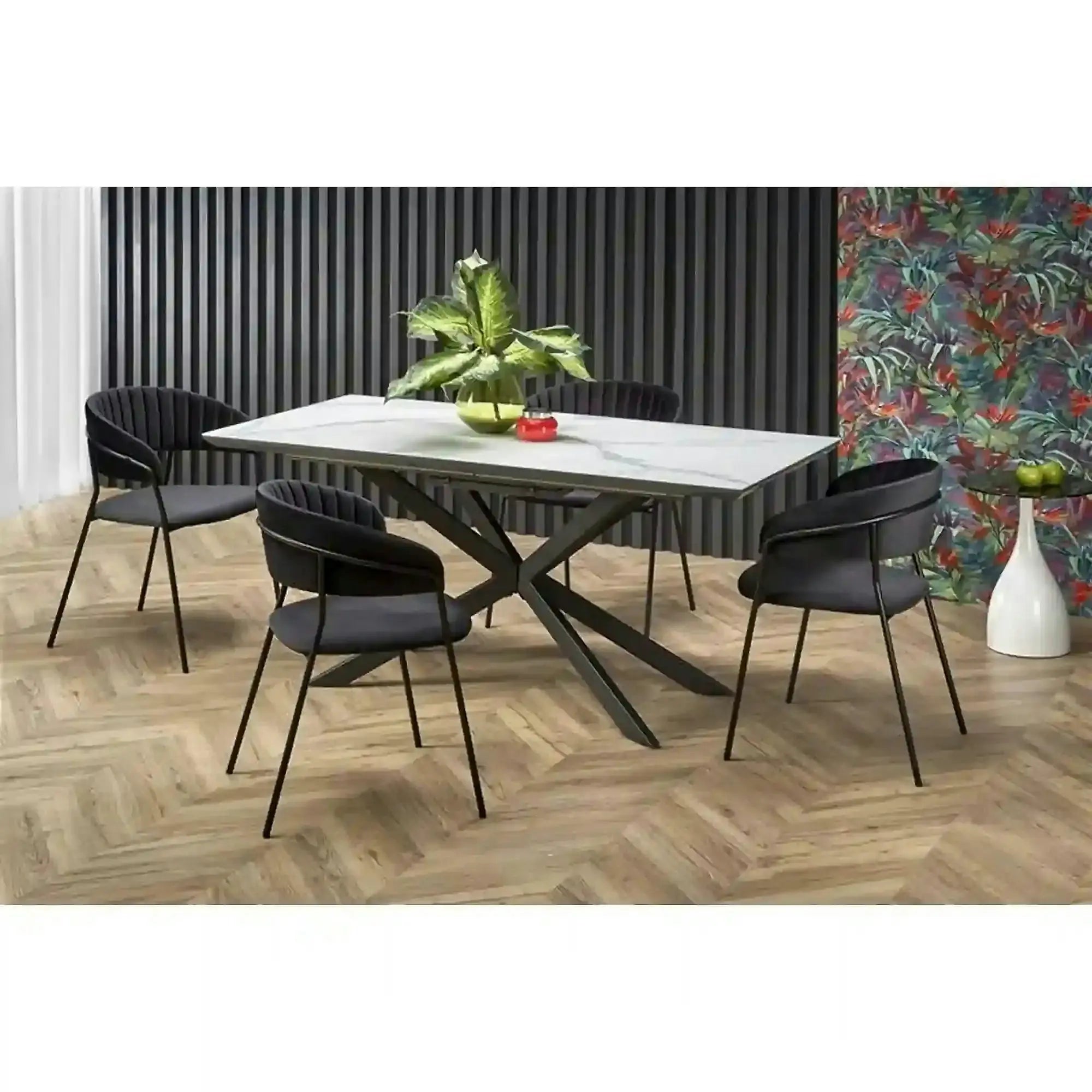 Masa living marmura DIESEL, alb/negru, 160/200x90x76 cm