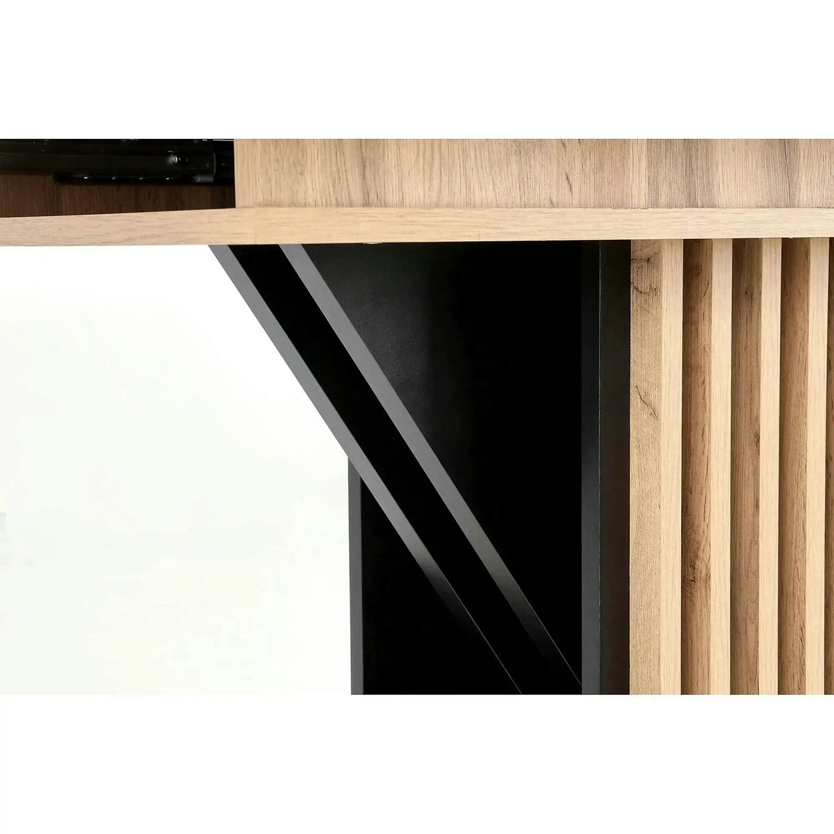 Masa living moderna FABIANO, stejar/negru, PAL laminat, 130/175x85x76 cm