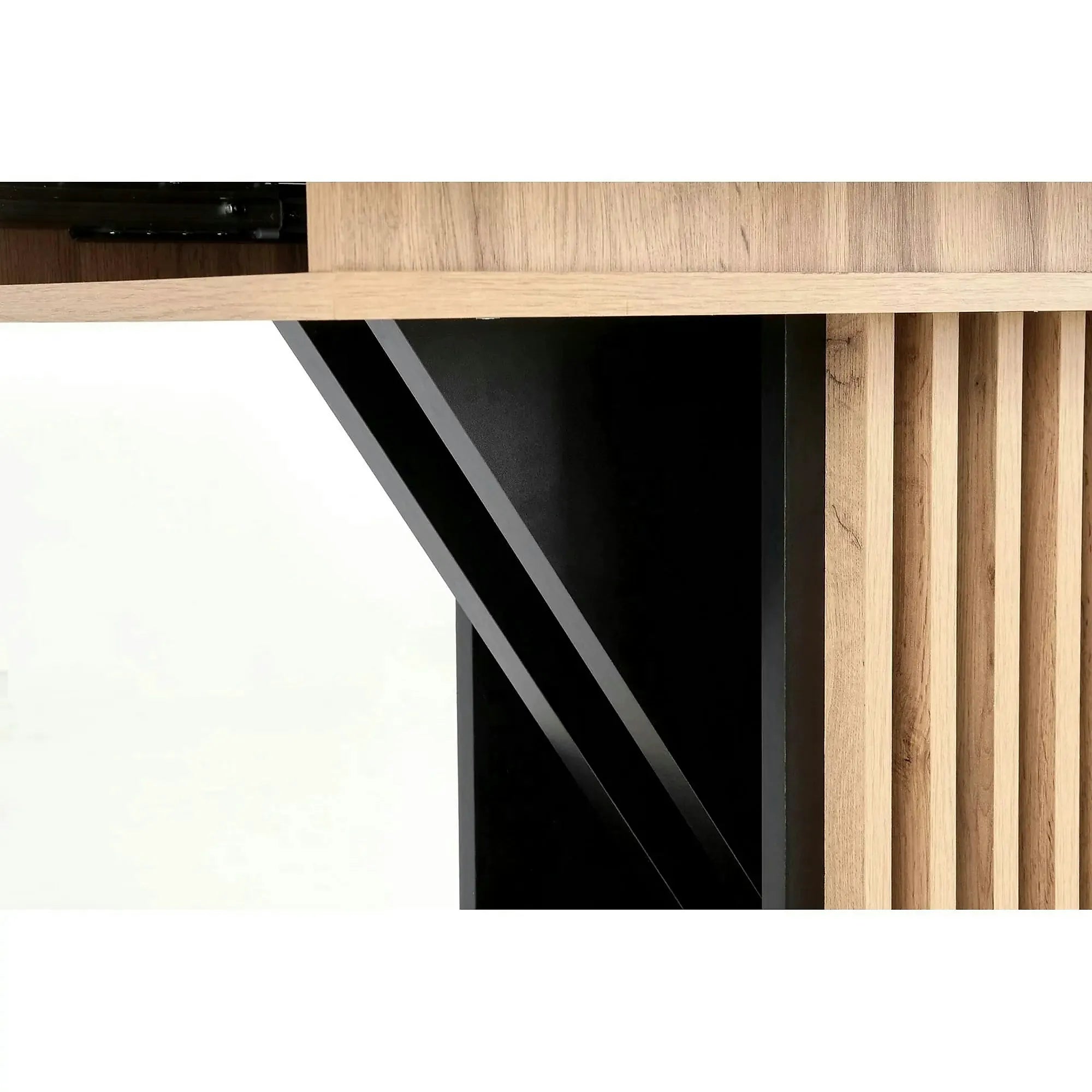Masa living moderna FABIANO, stejar/negru, PAL laminat, 130/175x85x76 cm