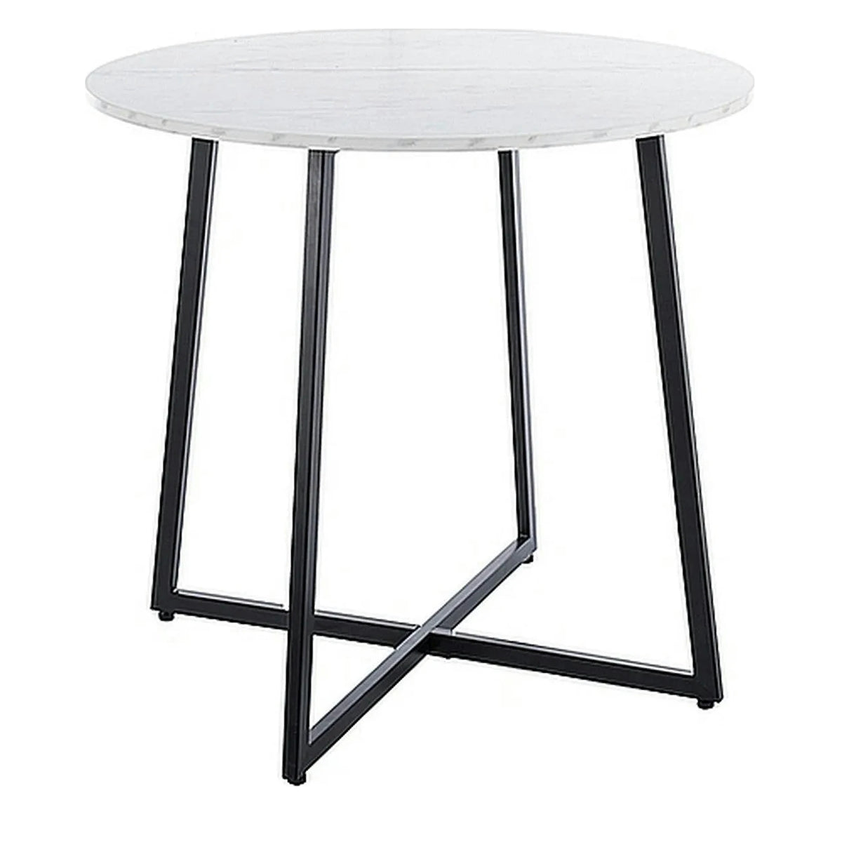 Masa LUNA, alb cu efect de marmura, PAL/metal, 90x76 cm