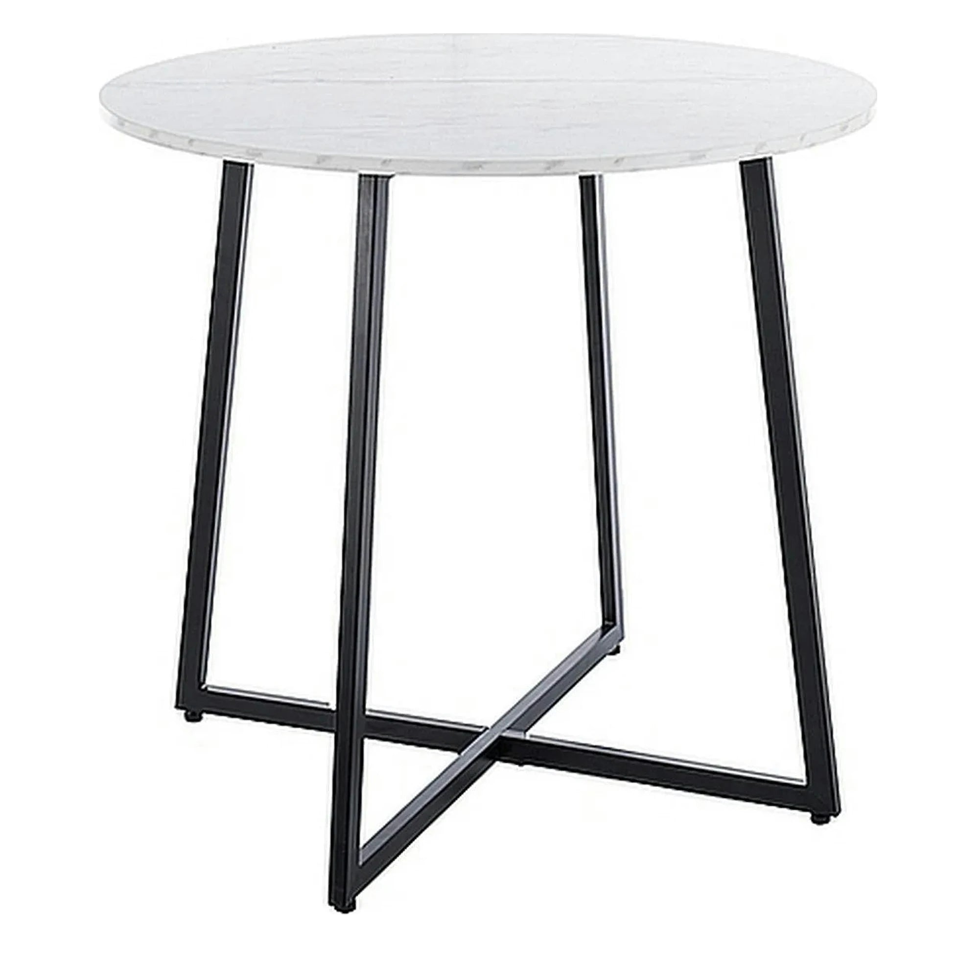 Masa LUNA, alb cu efect de marmura, PAL/metal, 90x76 cm
