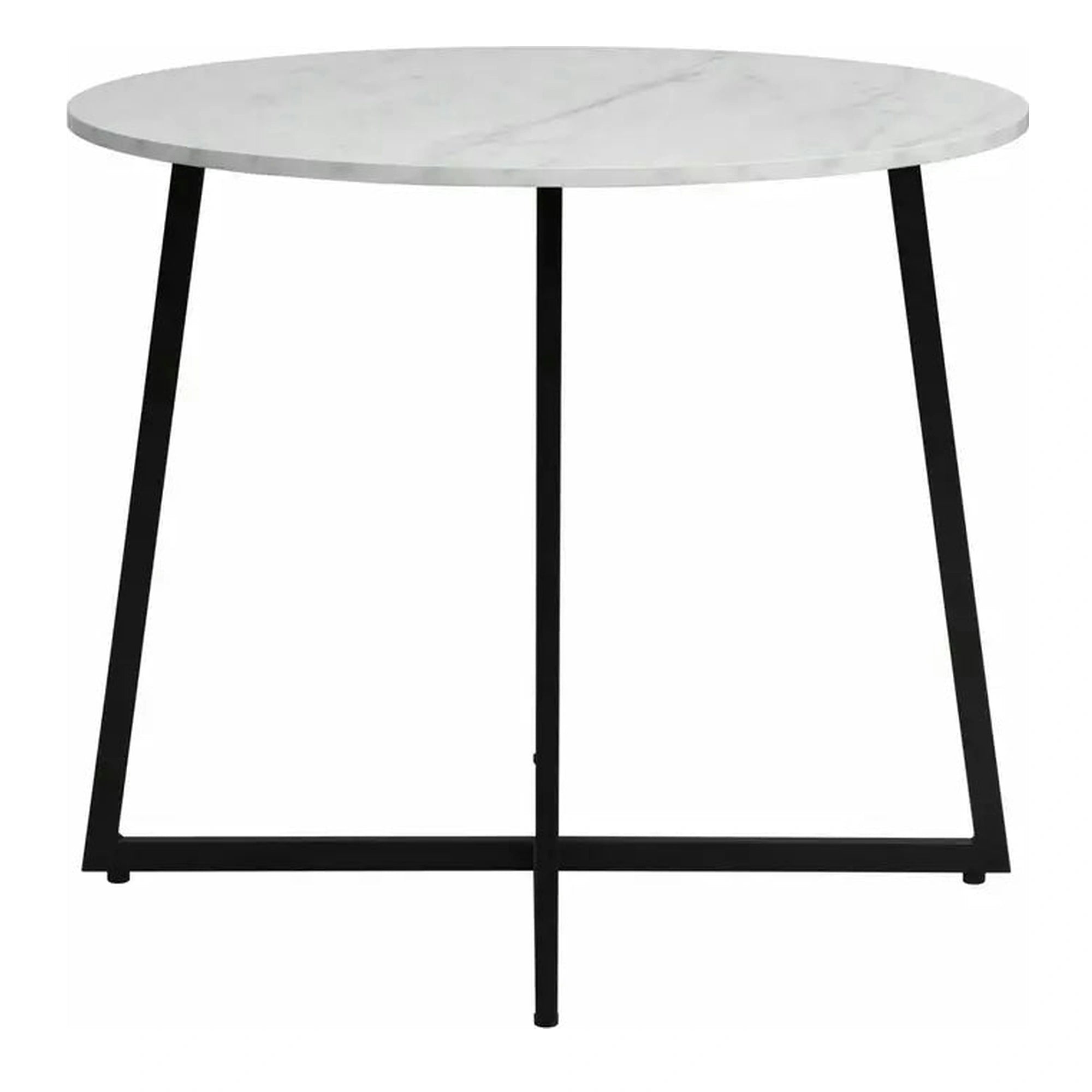 Masa LUNA, alb cu efect de marmura, PAL/metal, 90x76 cm