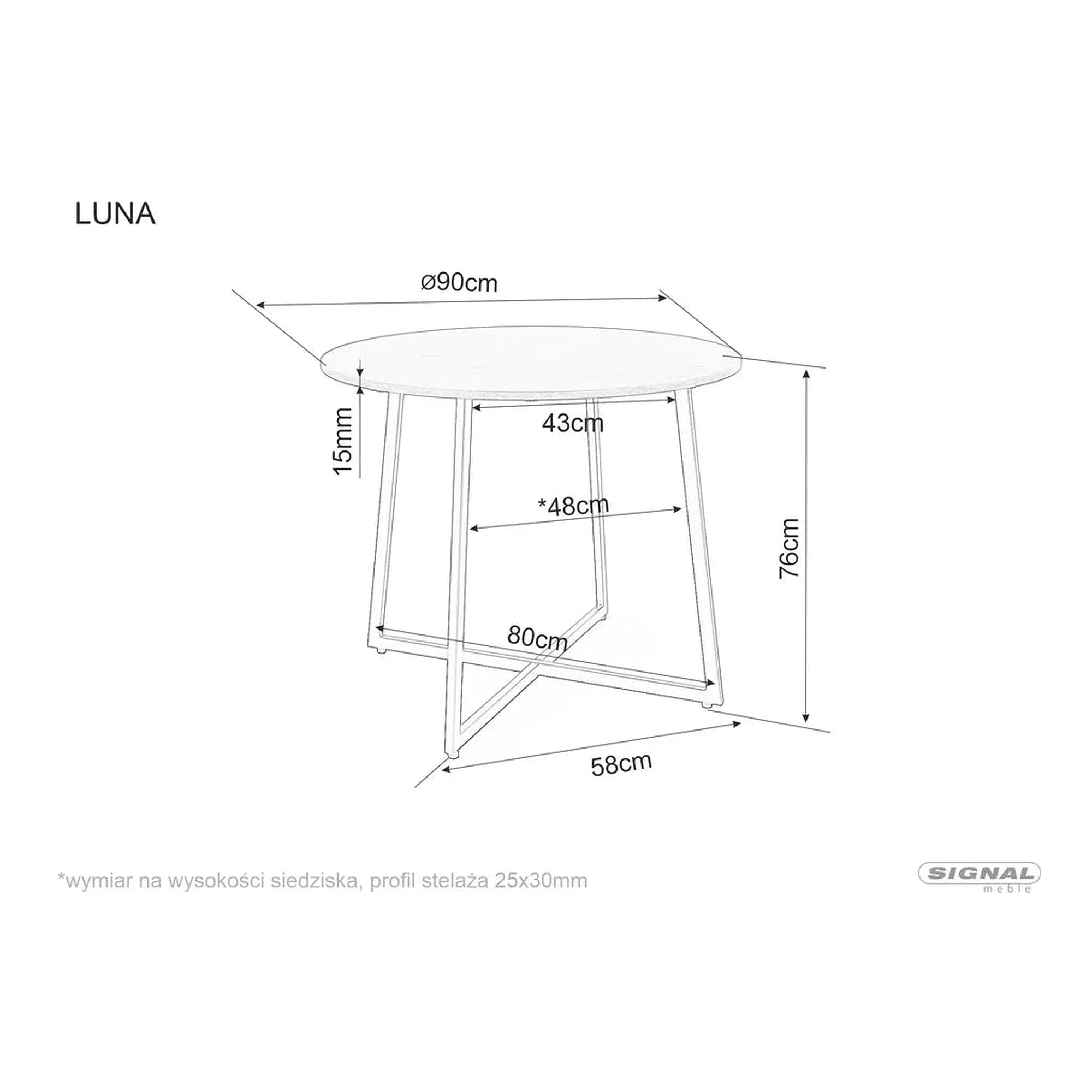 Masa LUNA, alb cu efect de marmura, PAL/metal, 90x76 cm