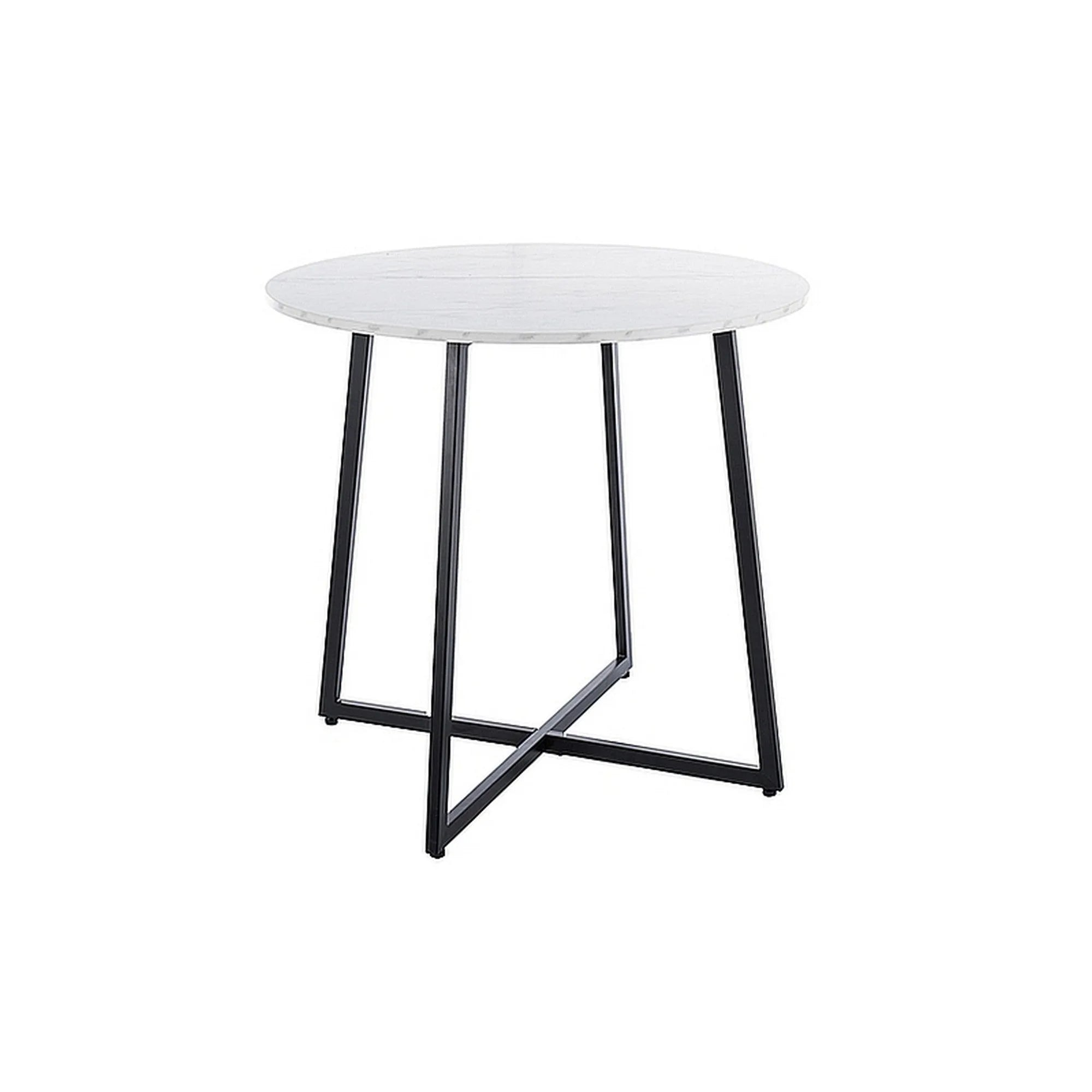 Masa LUNA, alb cu efect de marmura, PAL/metal, 90x76 cm