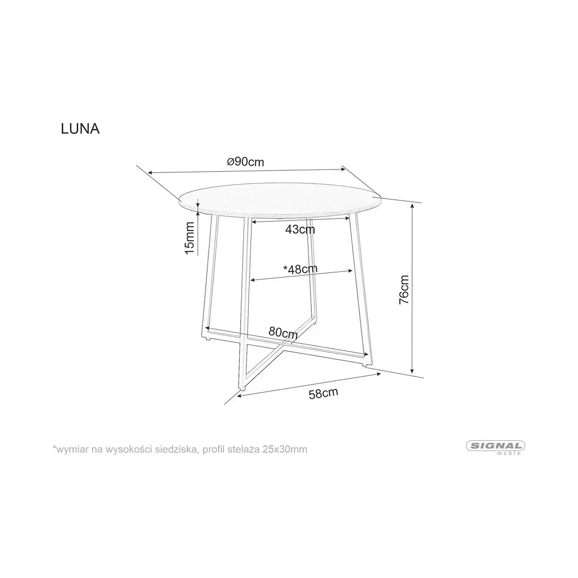 Masa LUNA, stejar/negru, PAL laminat/metal, 90x76 cm