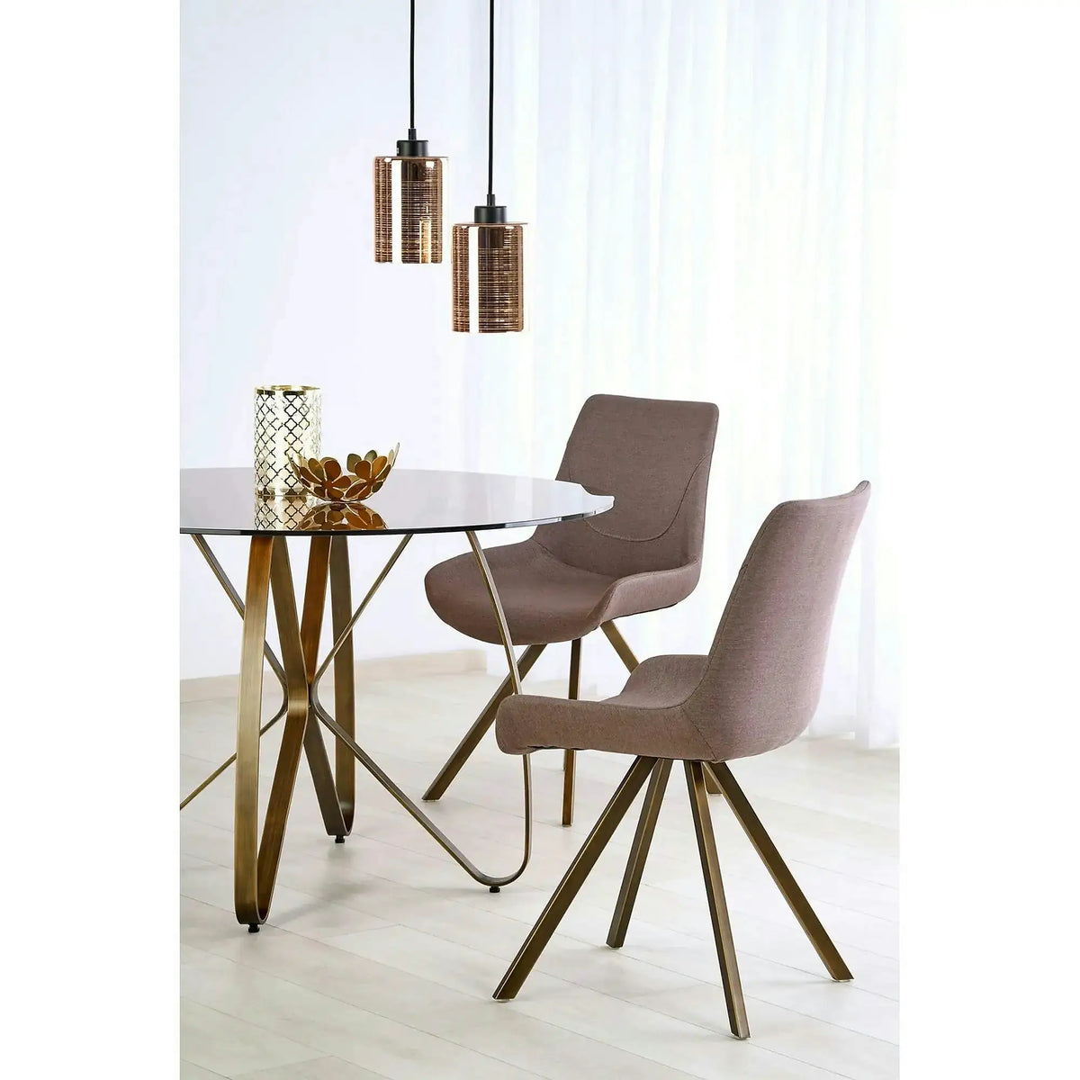 Masa LUNGO, maro/auriu, sticla securizata/metal, 120x120x76 cm