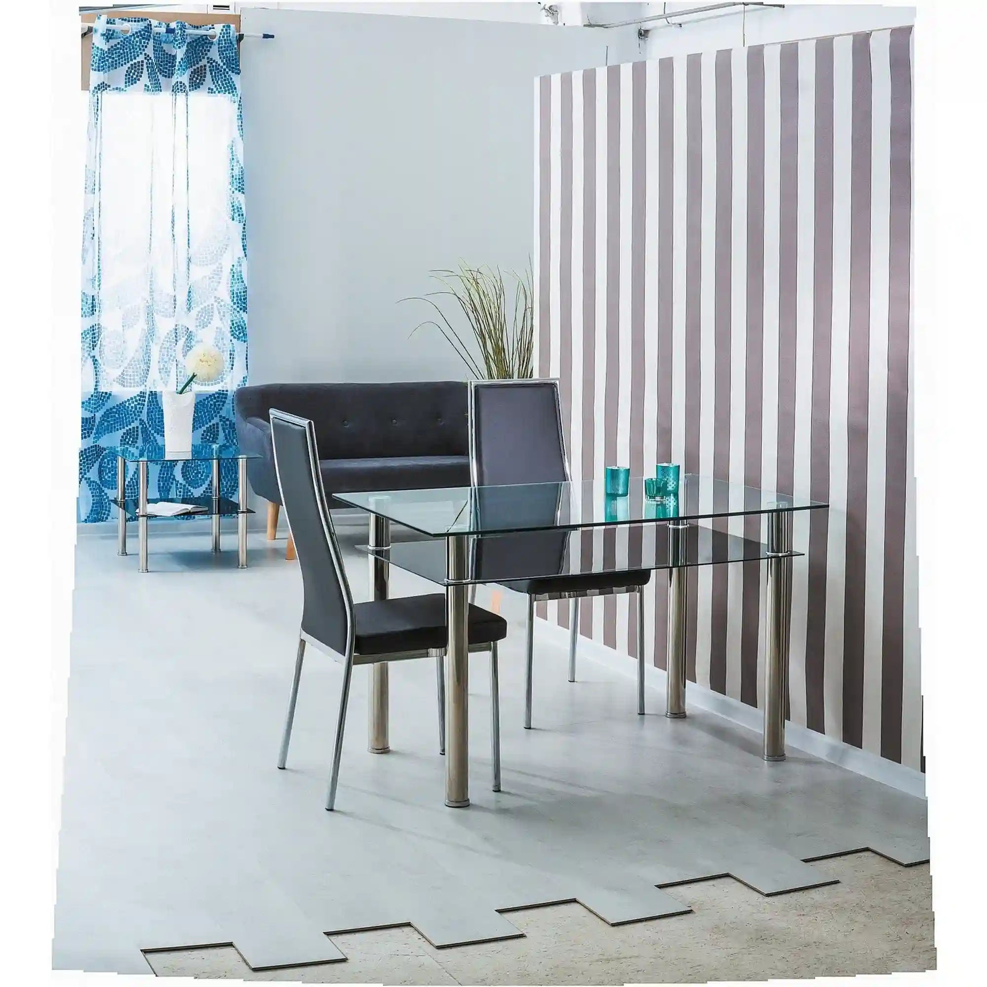 Masa MADRAS 90, transparent/crom, sticla securizata/metal, 90x60x75 cm