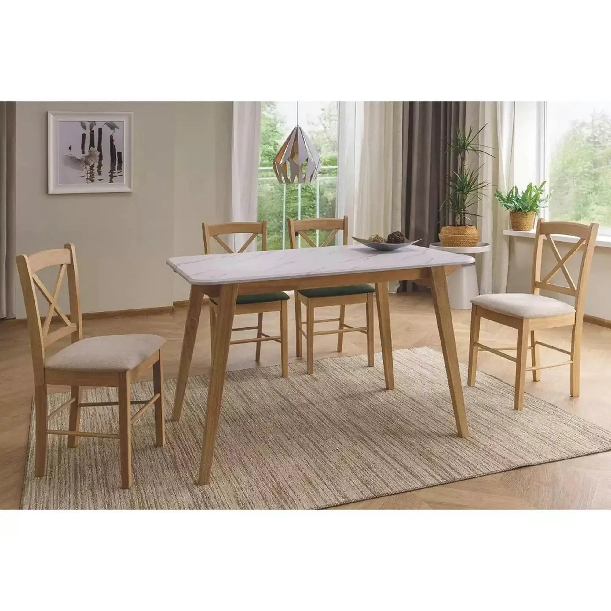 Masa MARCUS, alb cu efect de marmura/stejar, 120x75x76 cm
