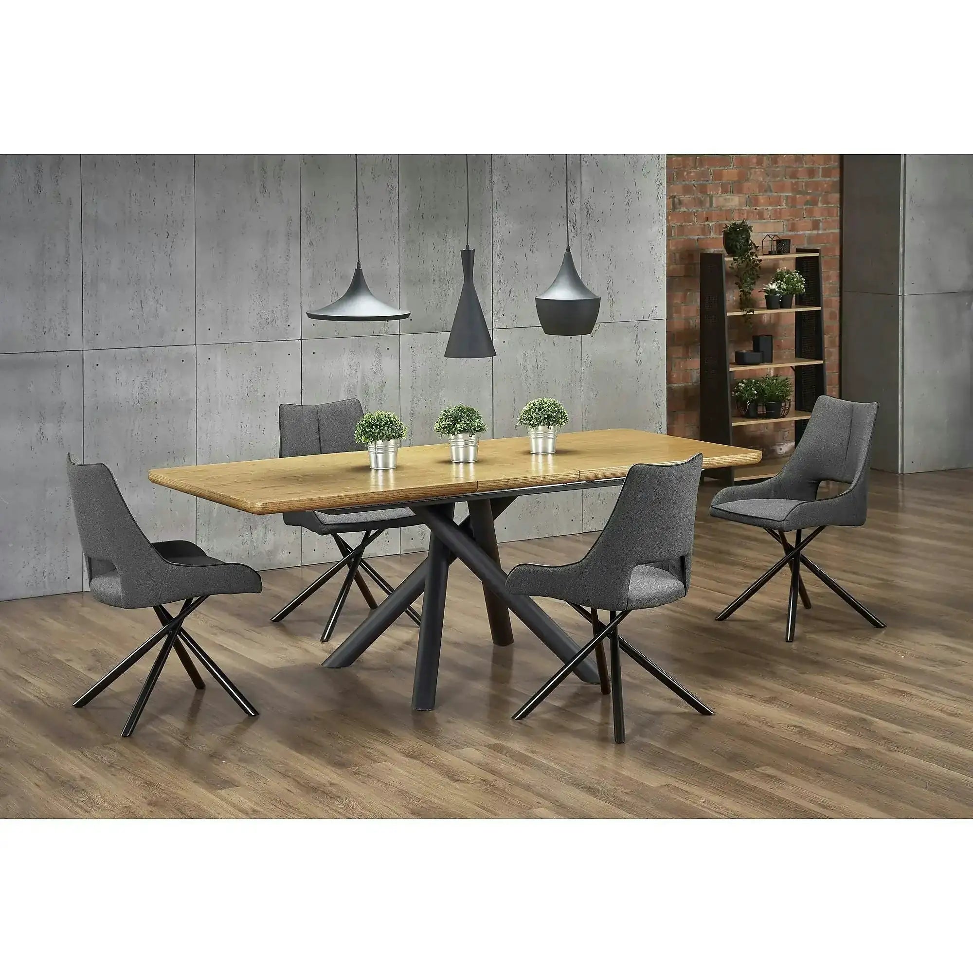 Masa mare living DERRICK, stejar natural/negru, 160/200x90x75 cm