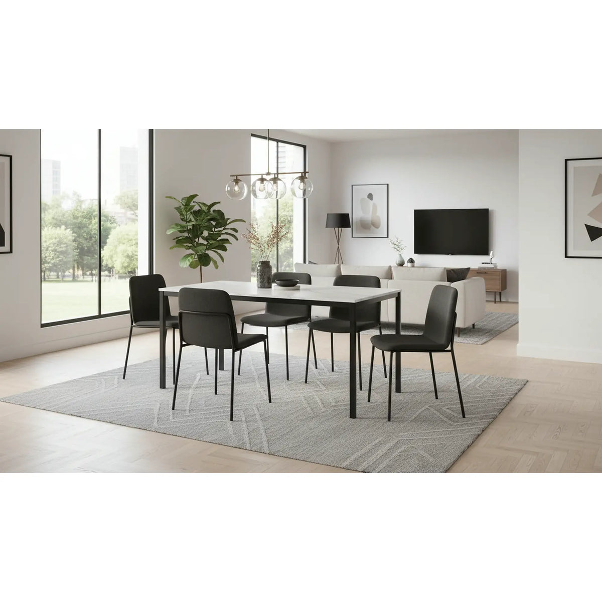 Masa MARIO, alb cu efect de marmura/negru, 100x60x75 cm