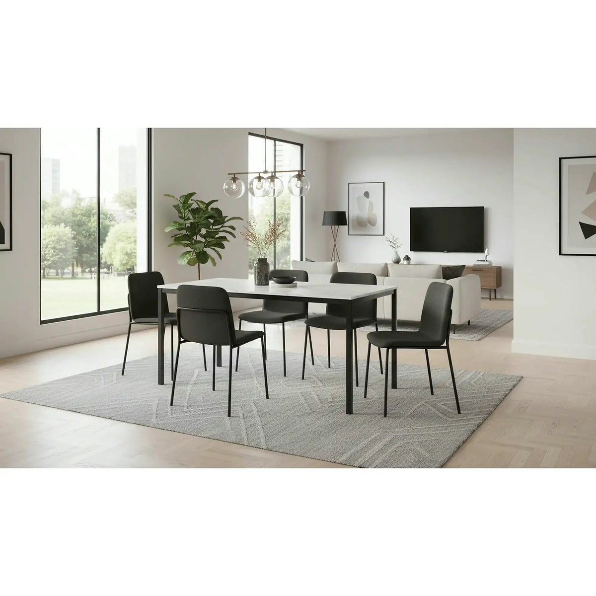 Masa MARIO, alb cu efect de marmura/negru, 100x60x75 cm