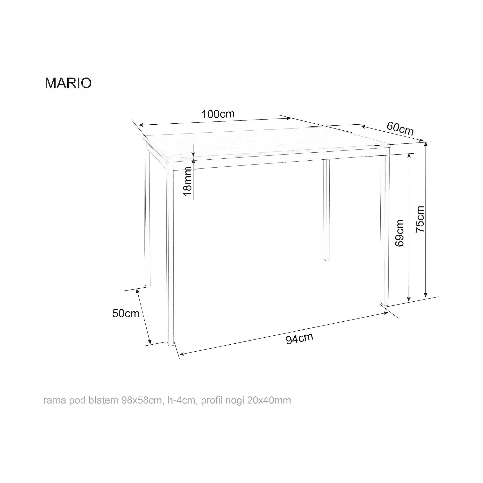 Masă MARIO, alb, PAL laminat/metal, 100x60x75 cm