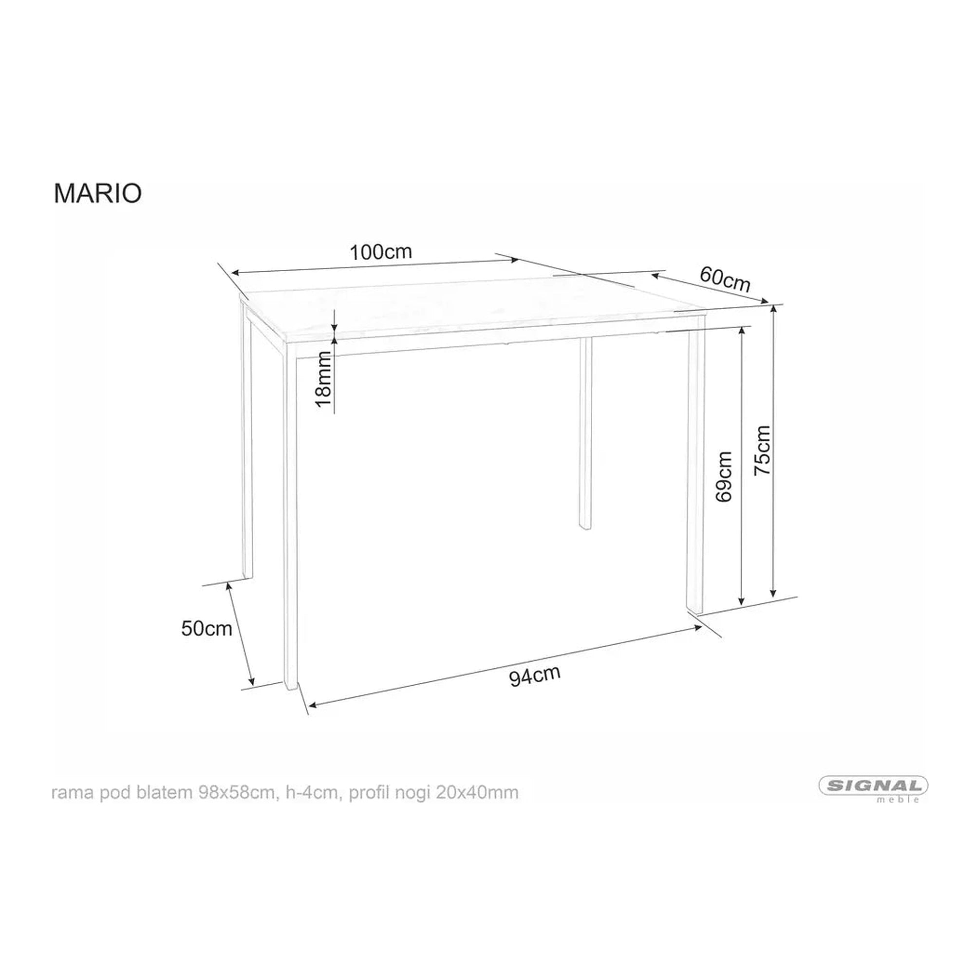 Masa MARIO, stejar/alb, PAL/metal, 100x60x75 cm