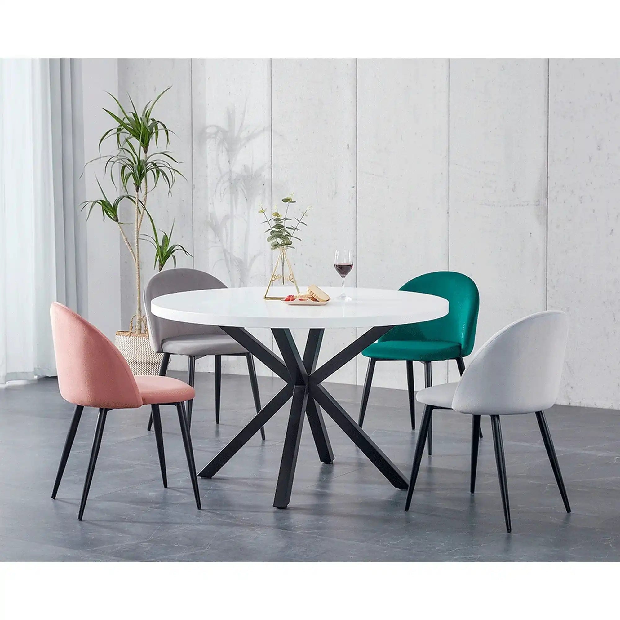 Masa MEDOR, alb mat/negru, 120x120x76 cm