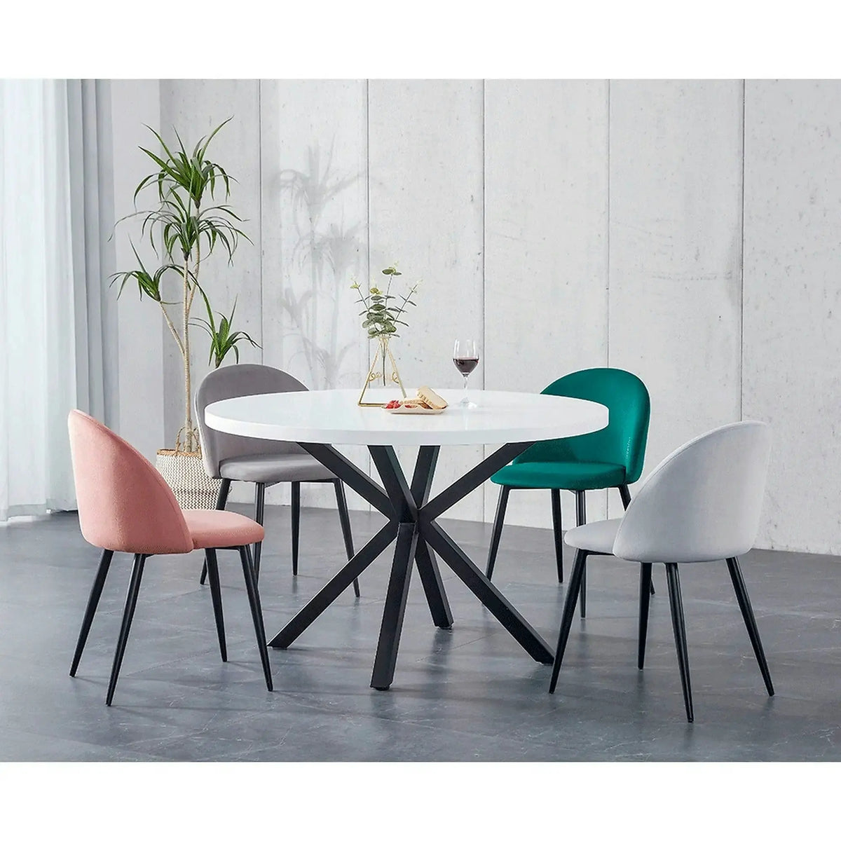 Masa MEDOR, alb mat/negru, 120x120x76 cm