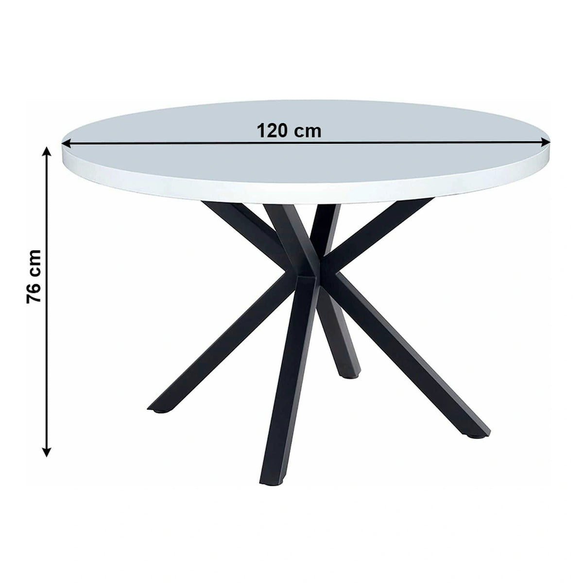 Masa MEDOR, alb mat/negru, 120x120x76 cm