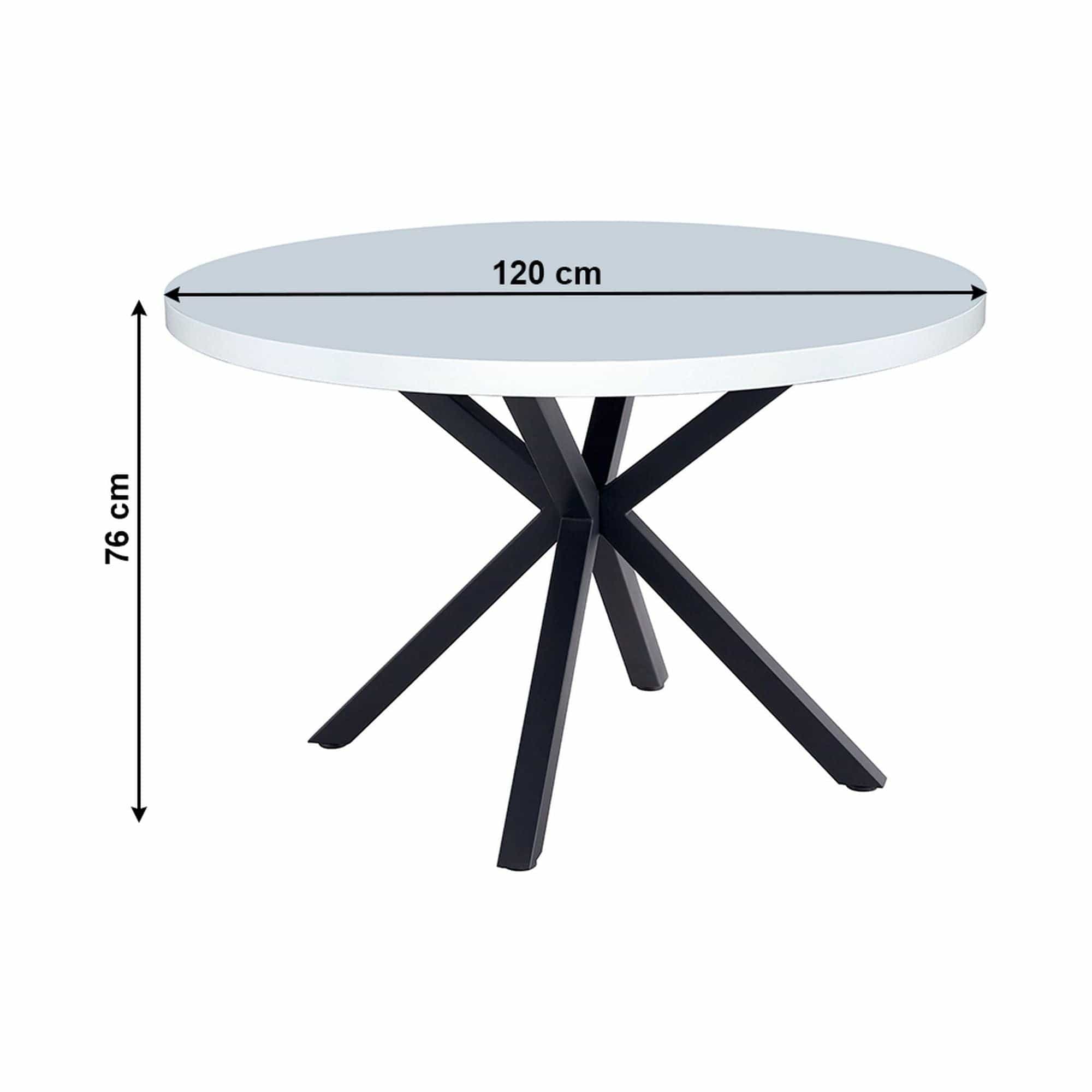 Masa MEDOR, alb mat/negru, 120x120x76 cm